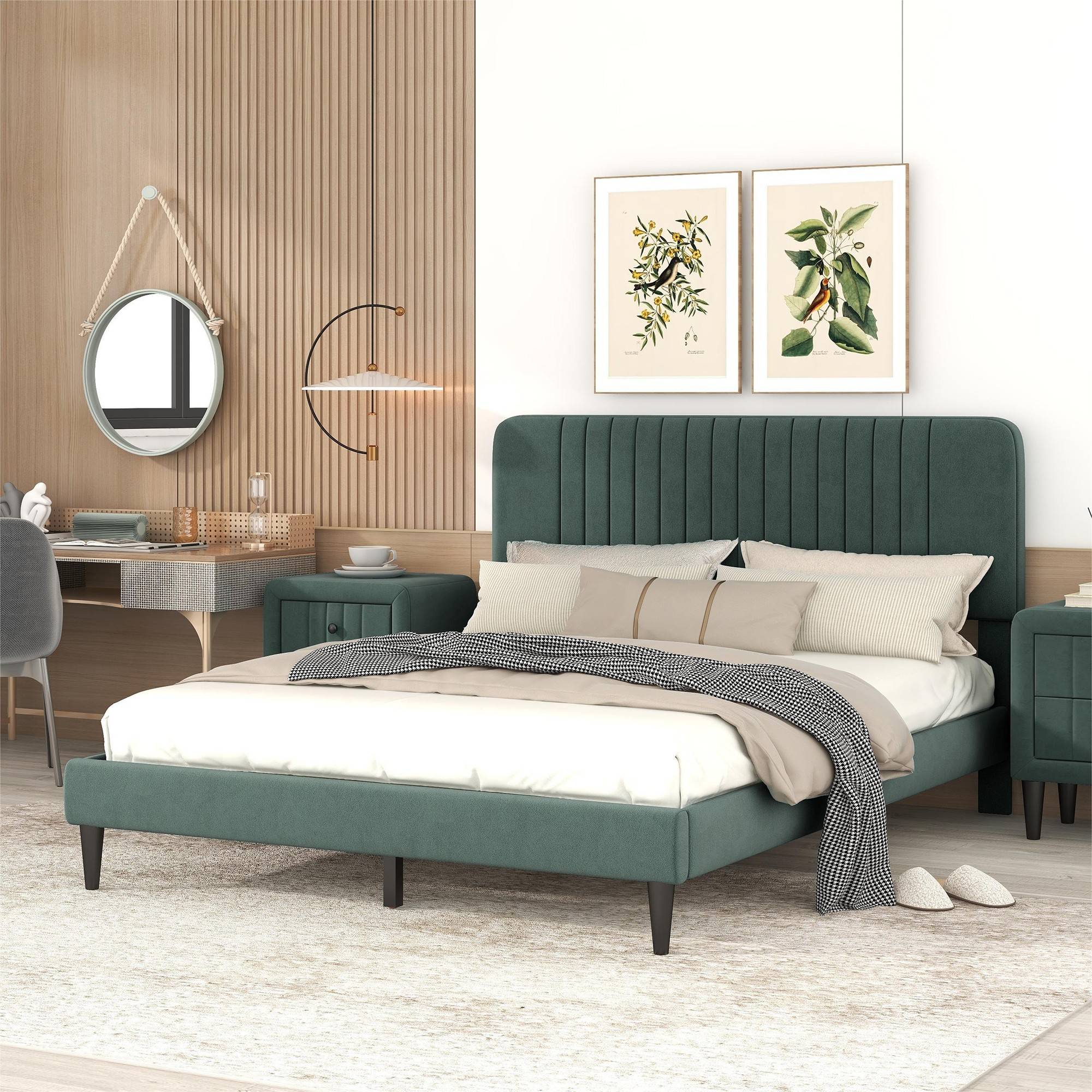 Yiekholo Green Queen Wood Upholstered Bed In The Beds Department At 