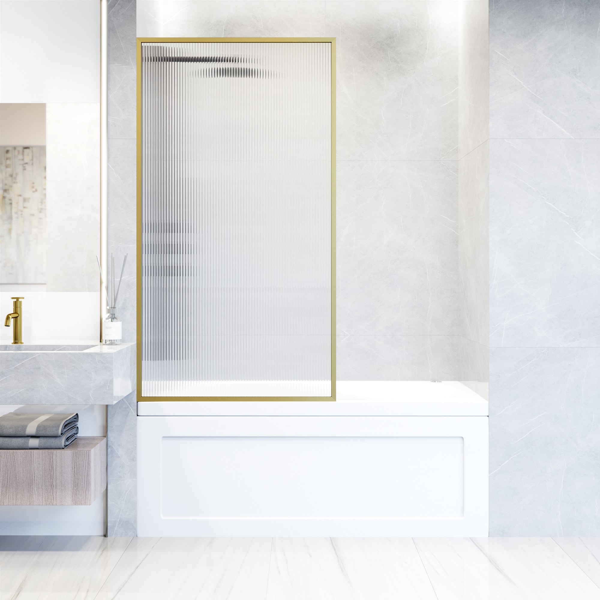 VIGO VG6077MGFL3462 Meridian Matte Brushed Gold 34-in W x 62-in H Framed Fixed Bathtub door