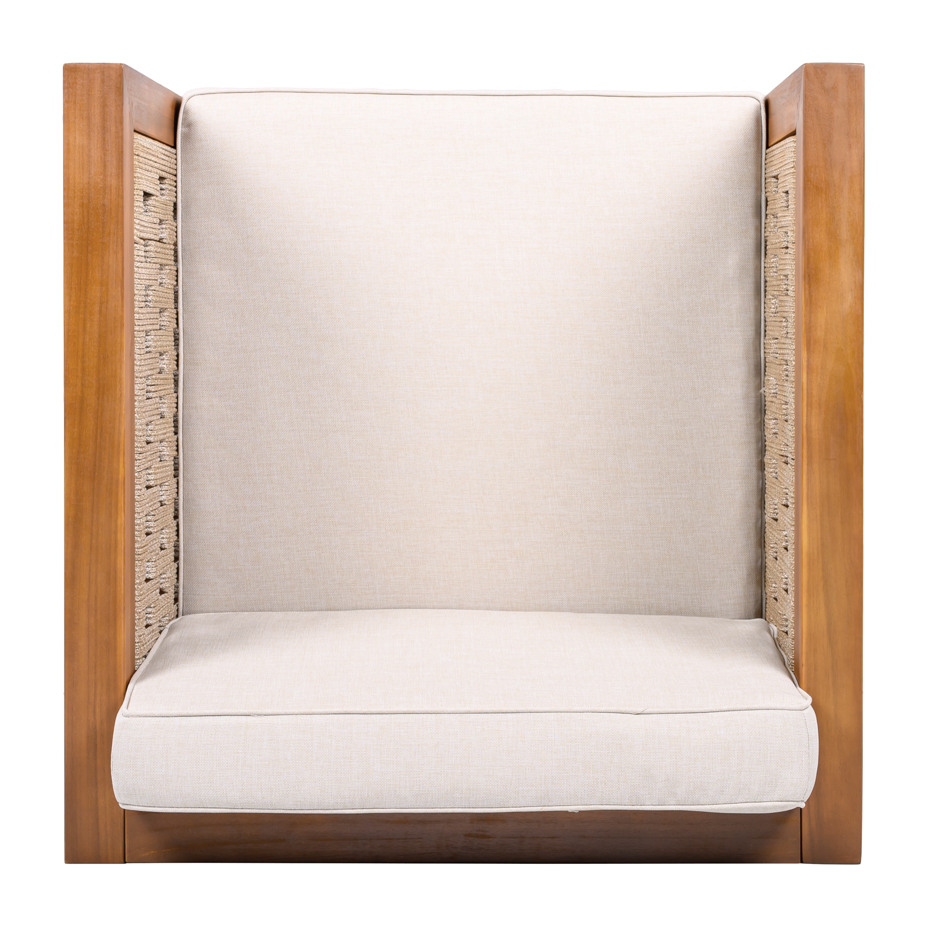 Afoxsos Acacia Wood Outdoor Club Chair Beige Rope Arm Beige Cushions 400 lbs Capacity 30.25 in W x 30.25 in D x 26.5 in H Durable Patio Seating