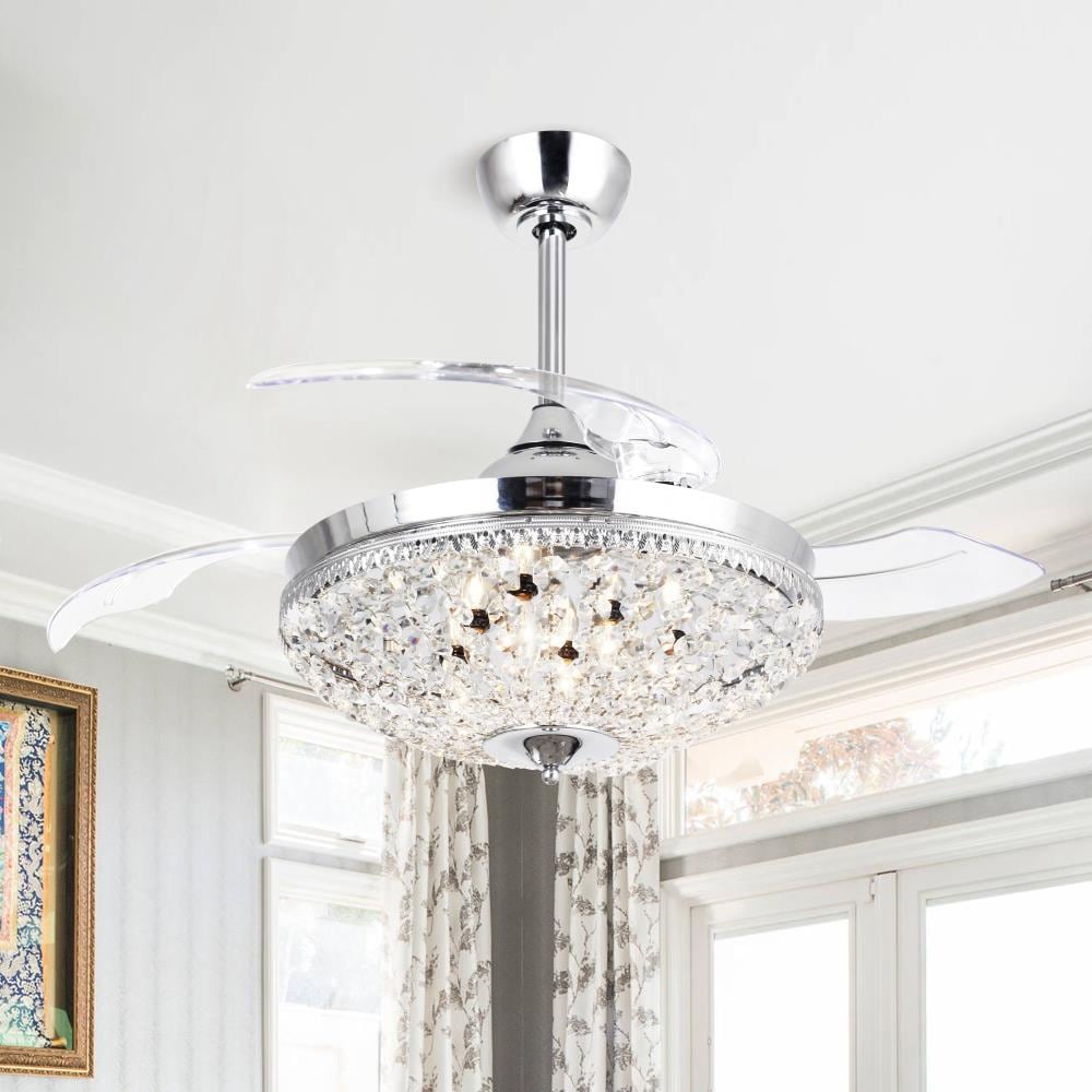 Matrix Decor 42-in Chrome Indoor Chandelier Ceiling Fan with Light and ...
