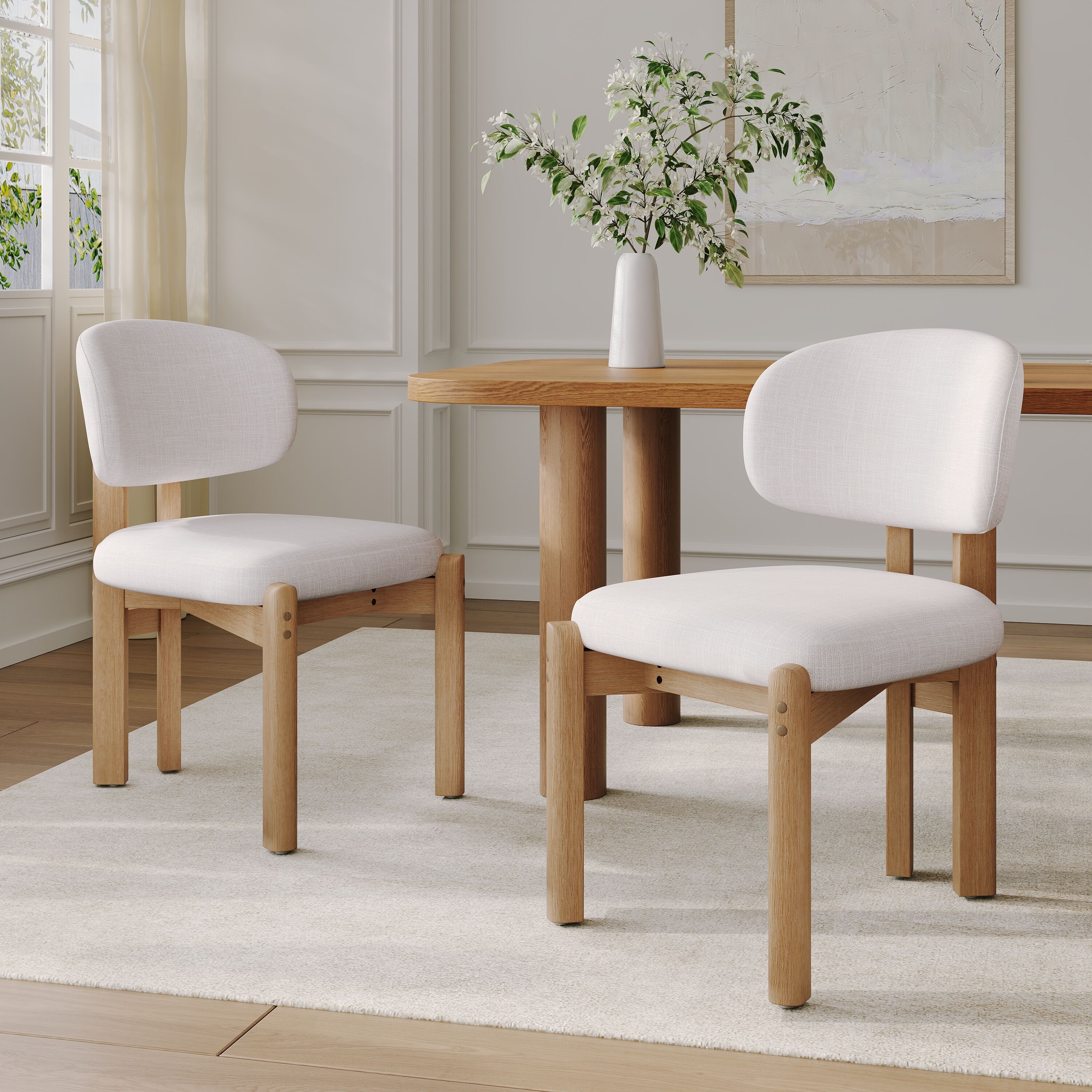 ModernLuxe Beige Upholstered Scandinavian Natural Finished Frame Dining Chairs Set of 2