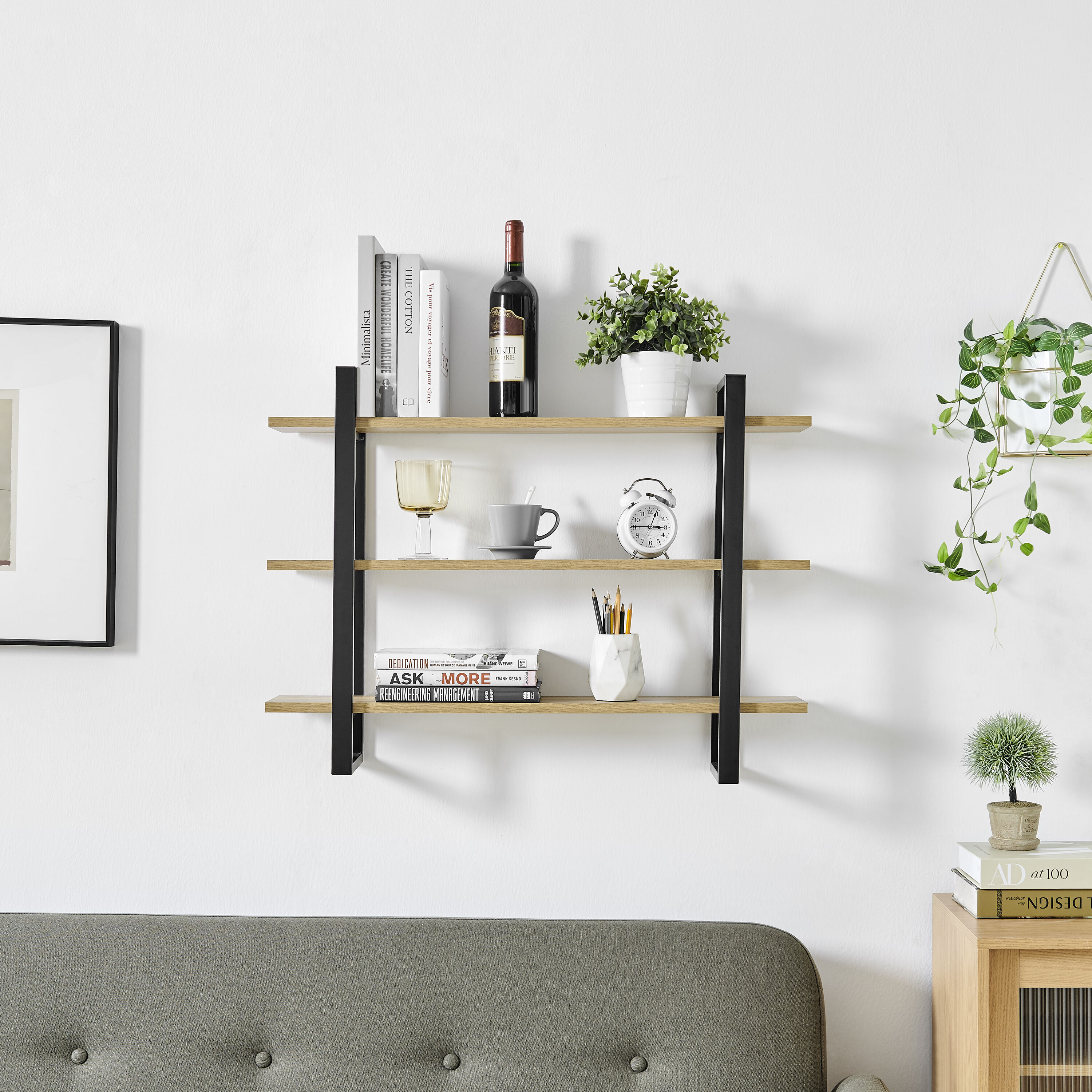 Danya B. XF22022CNT 7-Inches L x 31.5-Inches D x 35.5-Inches H Chestnut MDF Rectangular Tiered shelf 3 Decorative Shelves