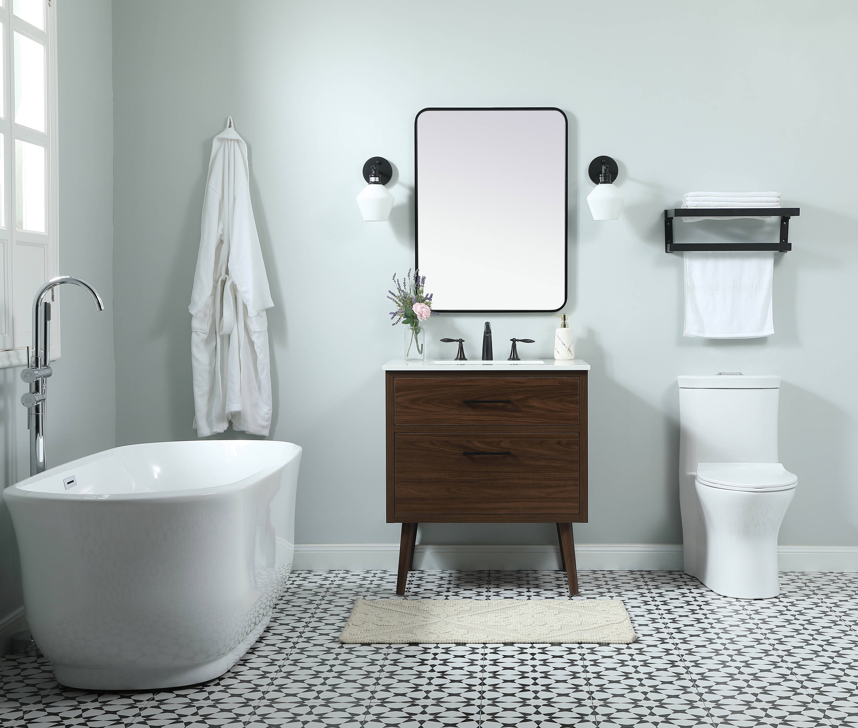 Walnut Mid-Century Modern Single Bathroom Vanity