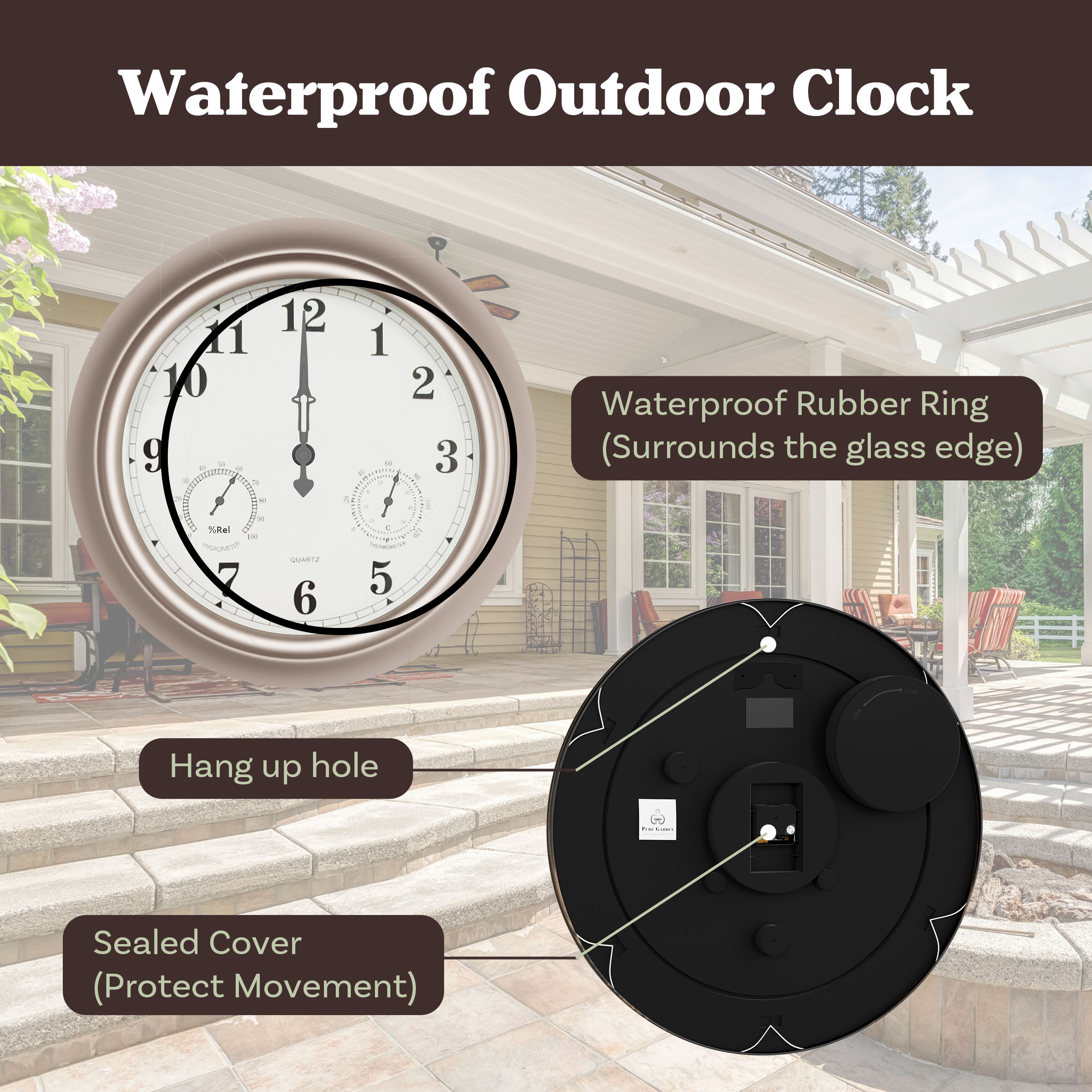 Nature Spring 789608RKT Thermometer-Clock - View #4