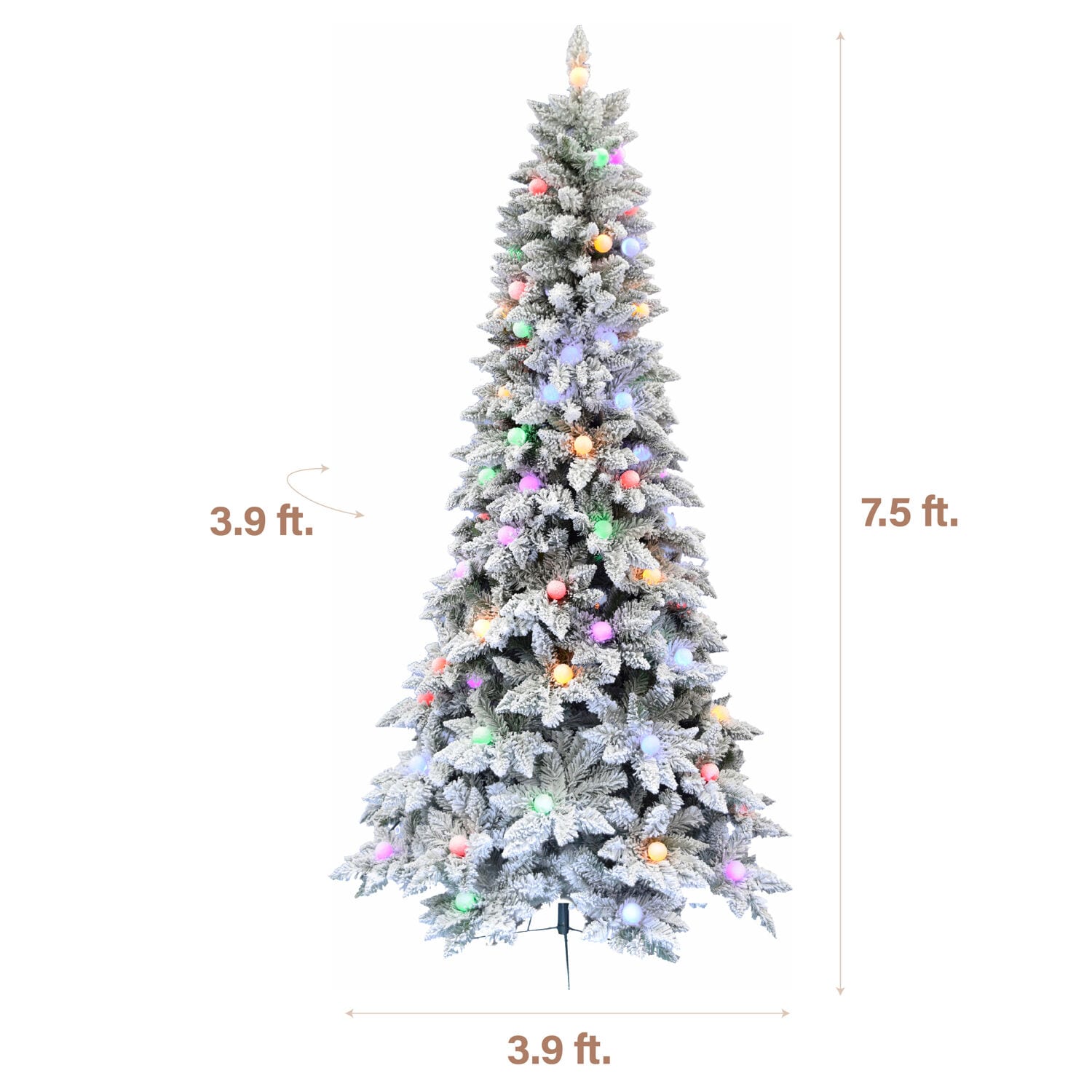 7.5-Ft Slim White Tail Pine Artificial Christmas Tree with Multicolor LED Lights