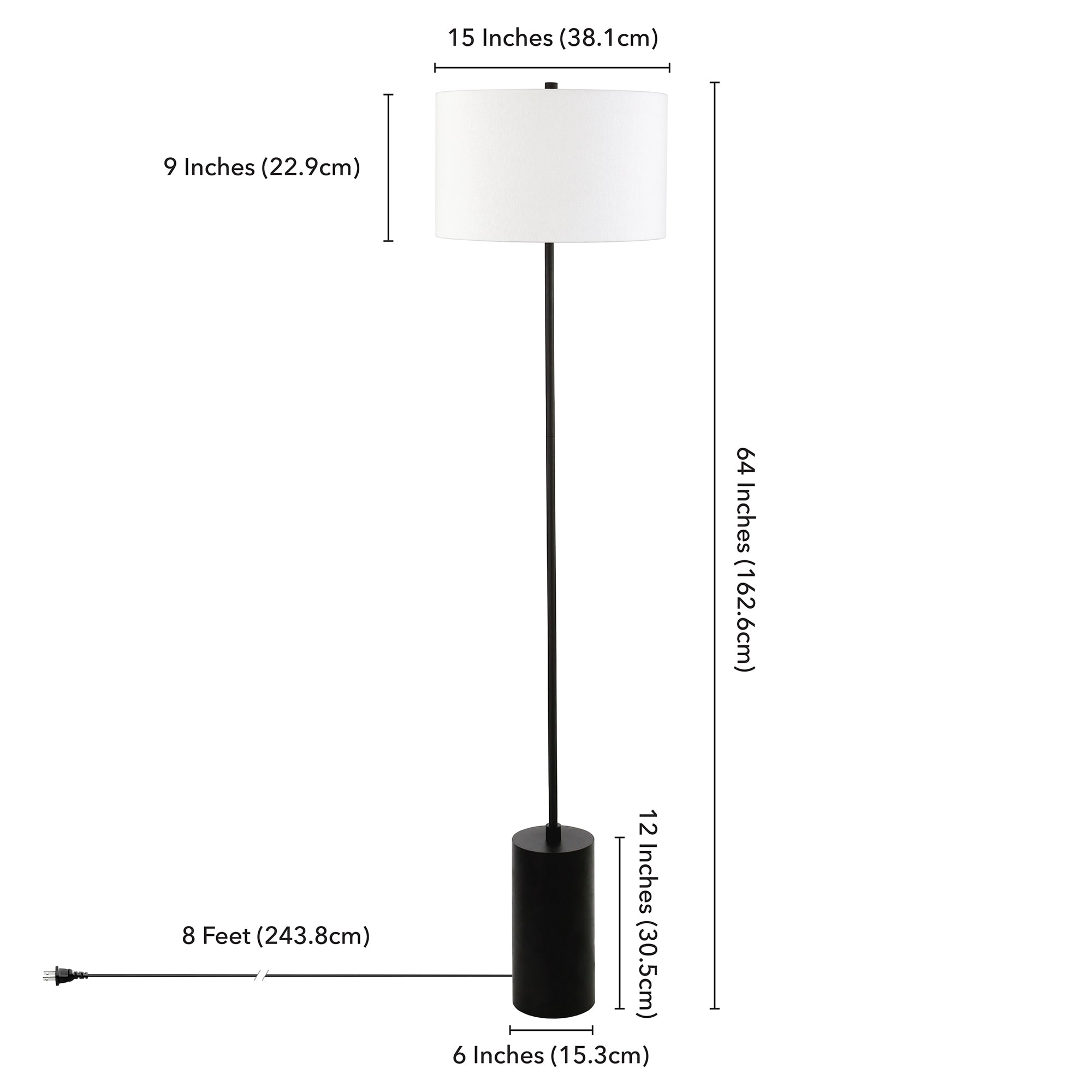 Blackened Bronze Metal Floor Lamp with White Linen Shade