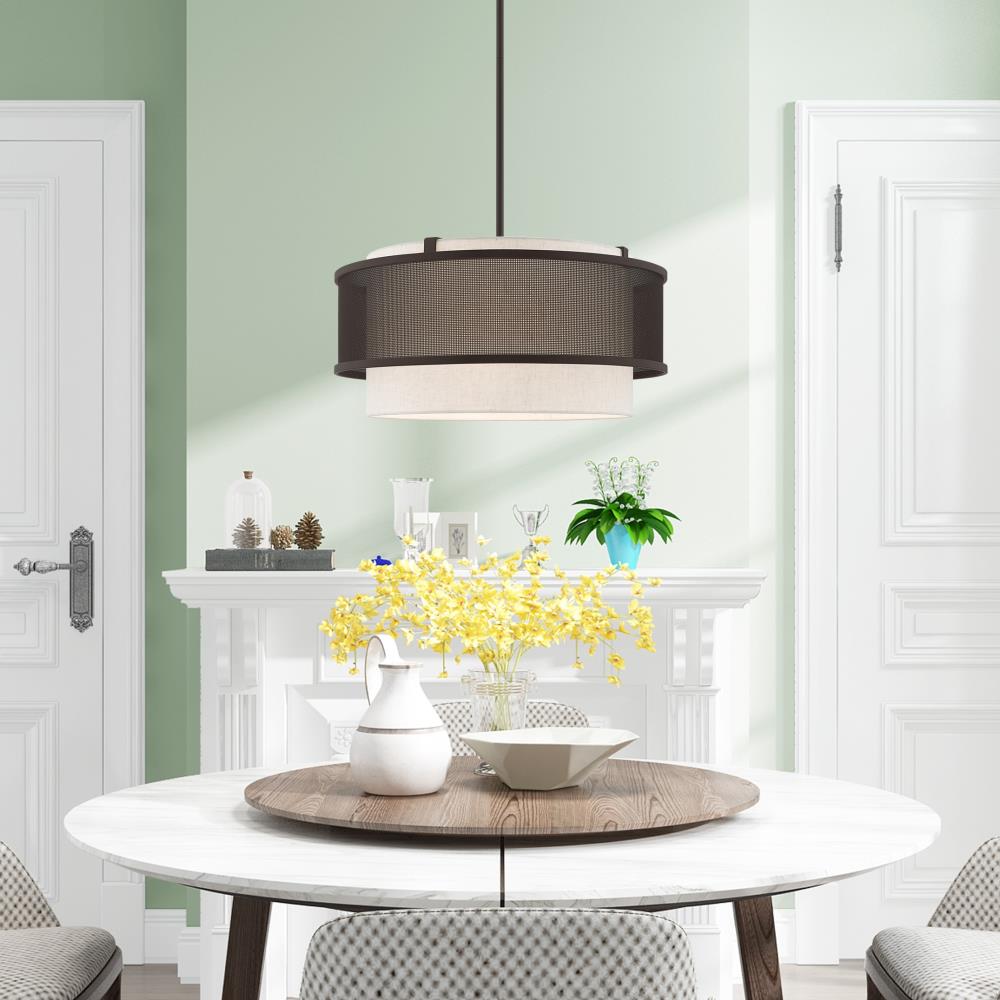 Braddock Bronze 4-Light Drum Chandelier with Oatmeal Shade