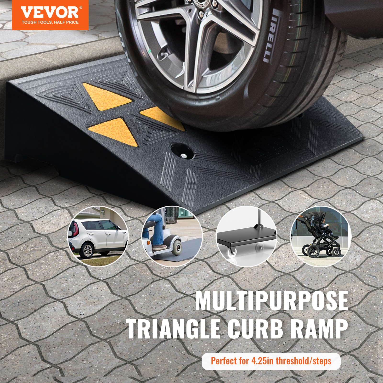 VEVOR Rubber Curb Ramp 6 Rise Height Sidewalk Curb Ramp, 14.6 Width 19. ...