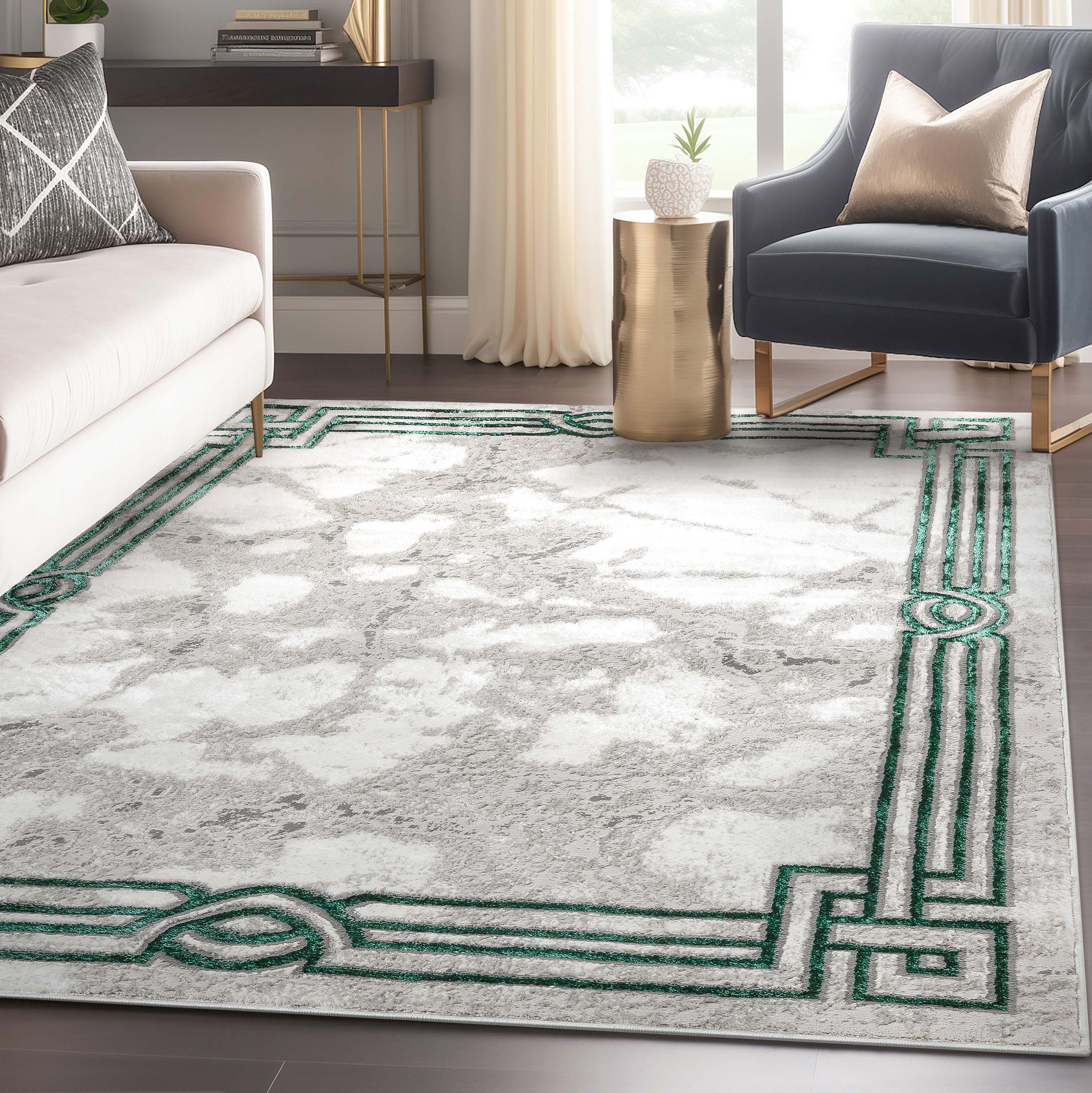 Well Woven FRM-75-4 Fairmont 3 x 5 (ft) Loomed Polypropylene Green Rectangular Indoor Abstract Mid-Century Modern Area rug