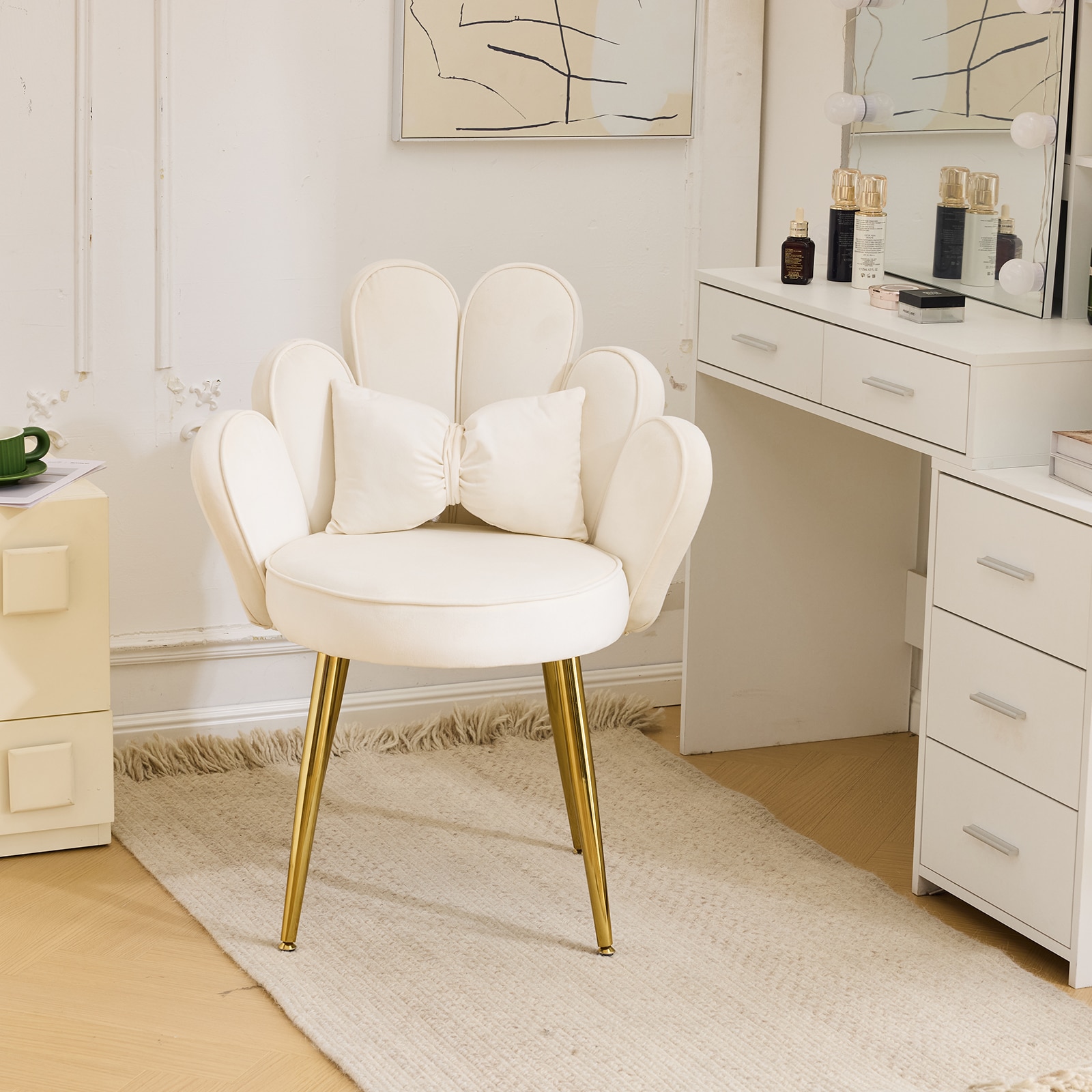 Outopee LO1G98000256 Casual White Velvet Accent Chair