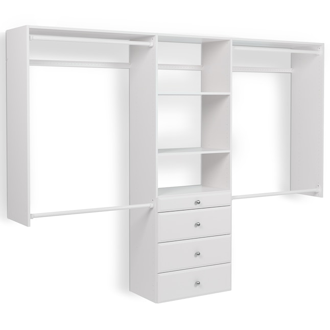 White Wood Closet Kit, 8 Inch Deep White Wire Shelving System