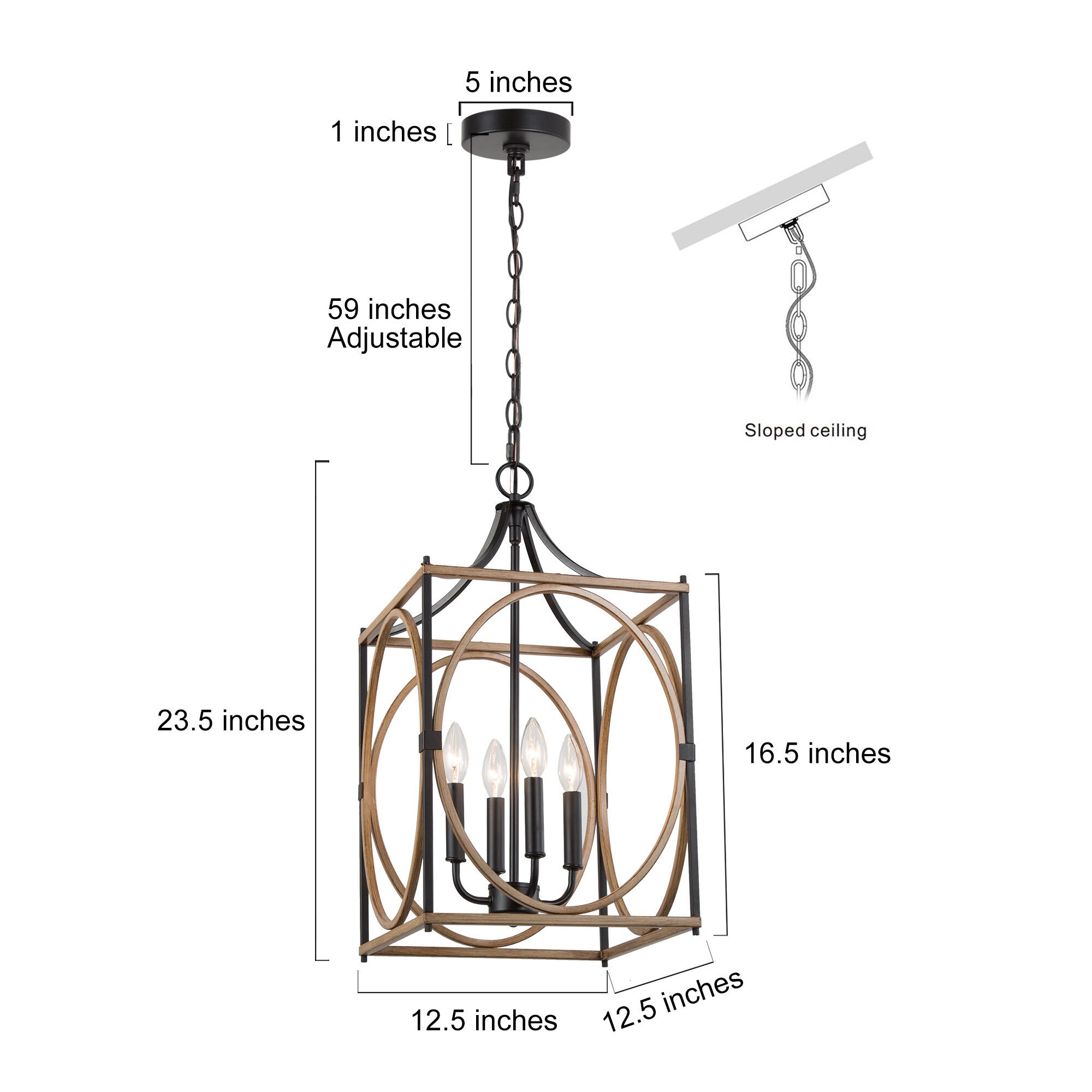 Lnc Ribbon 4-light Matte Black Farmhouse Led Cage Chandelier In The 