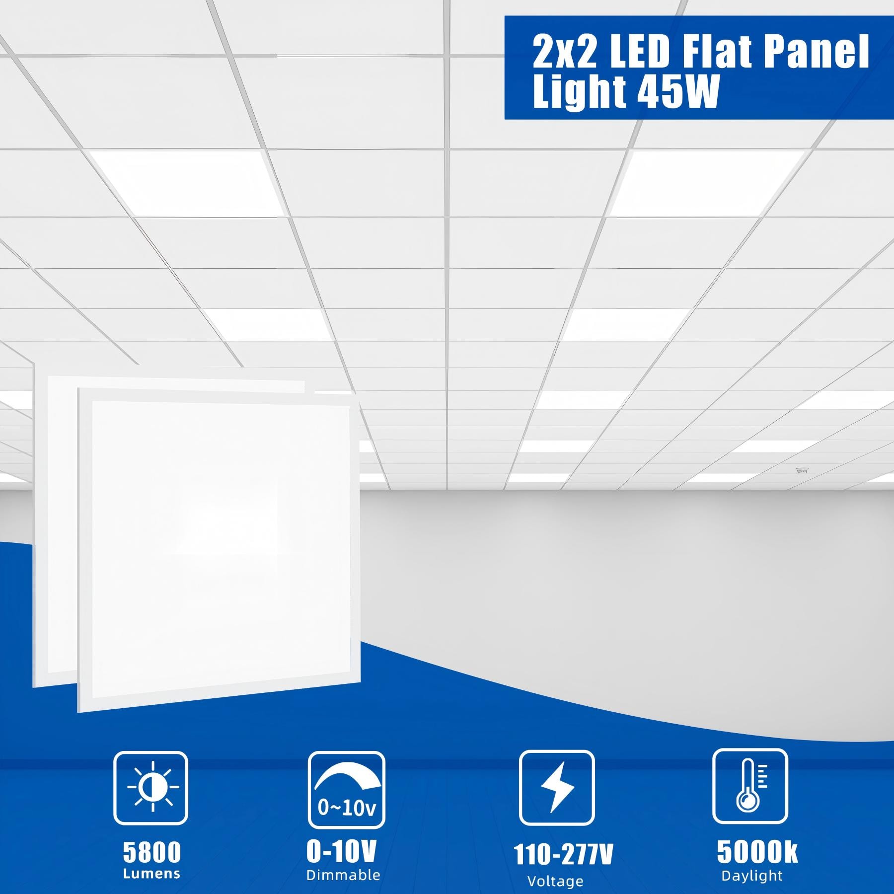 SEURON 2x2 LED Flat Panel Drop Ceiling Light 45W 5800 Lumens Dimmable ...