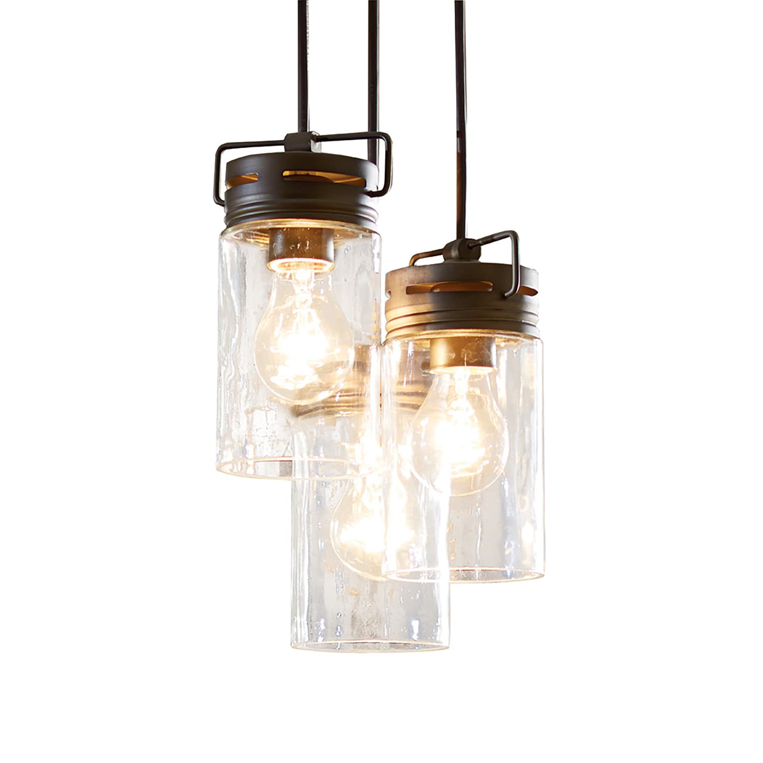 Vallymede 3-Light Aged Bronze Farmhouse Clear Glass Jar Mini Hanging Pendant Light | - allen + roth B10012