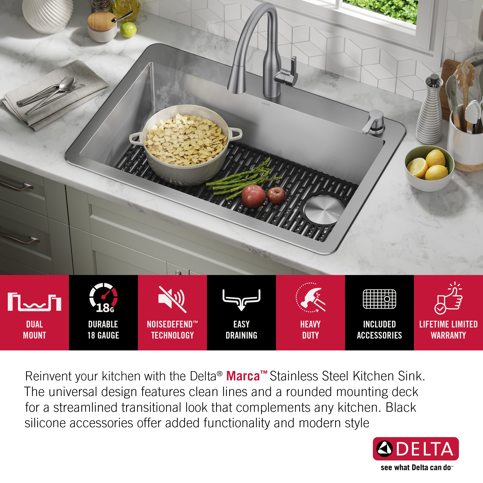 Delta Marca Dual Mount 30 In X 22 In Stainless Steel Single Bowl   62972749 