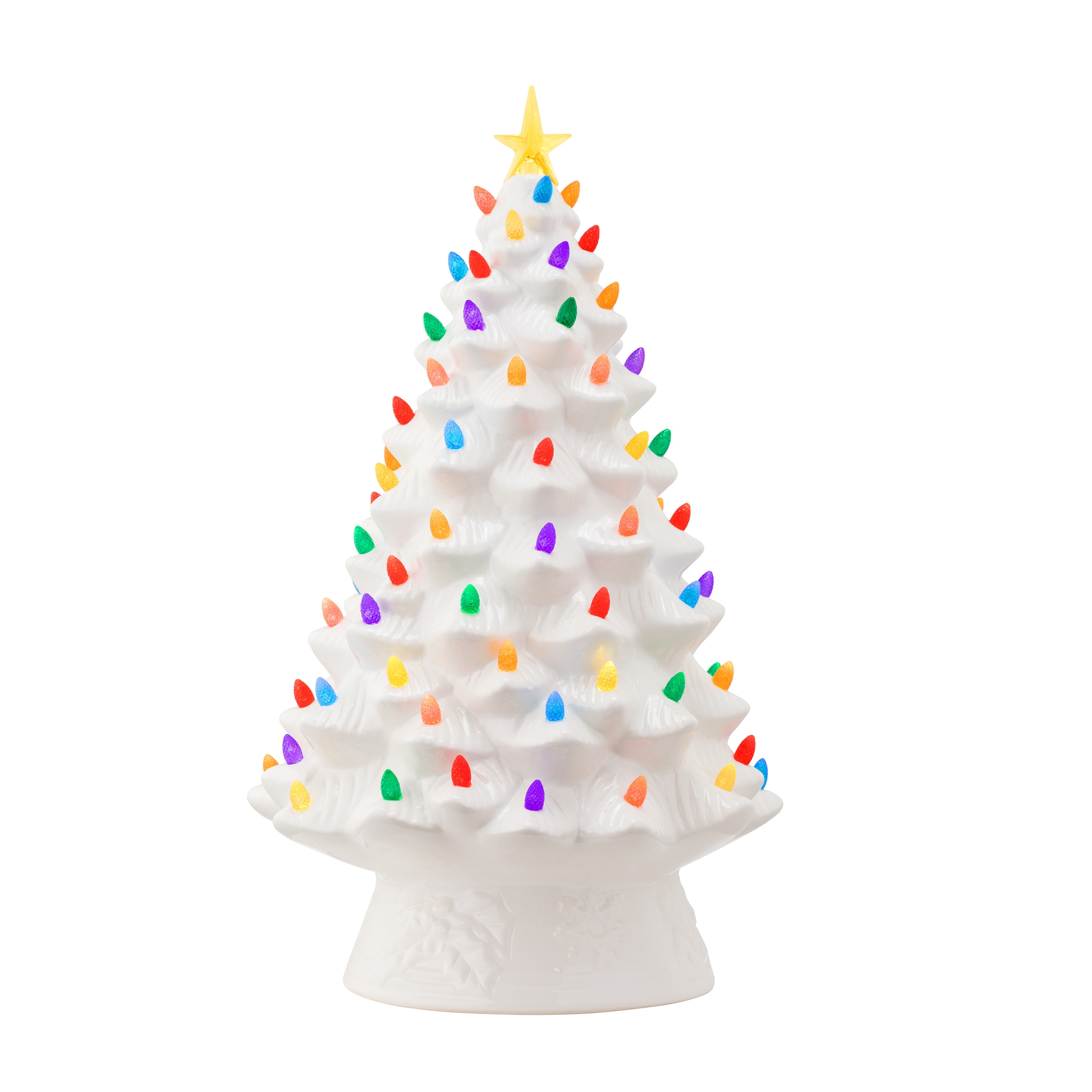 Very nice clean Christmas tree, includes Rubbermaid storage container. We  also have white lights.