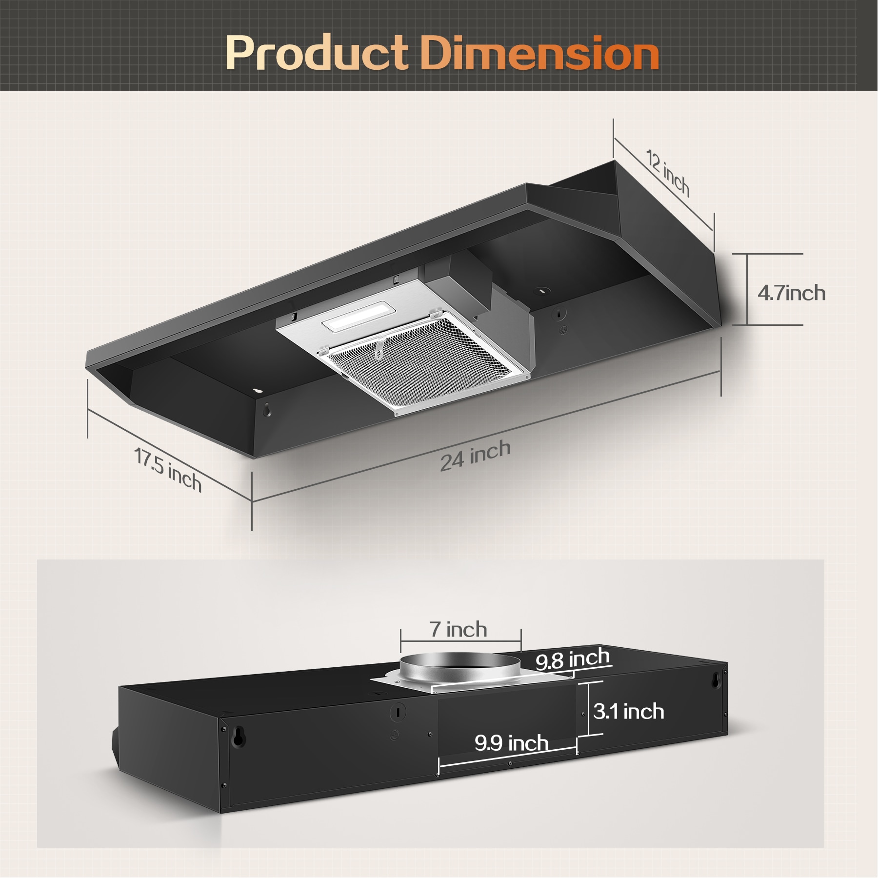 Zomagas 3960BK Undercabinet-Range-Hoods - View #6