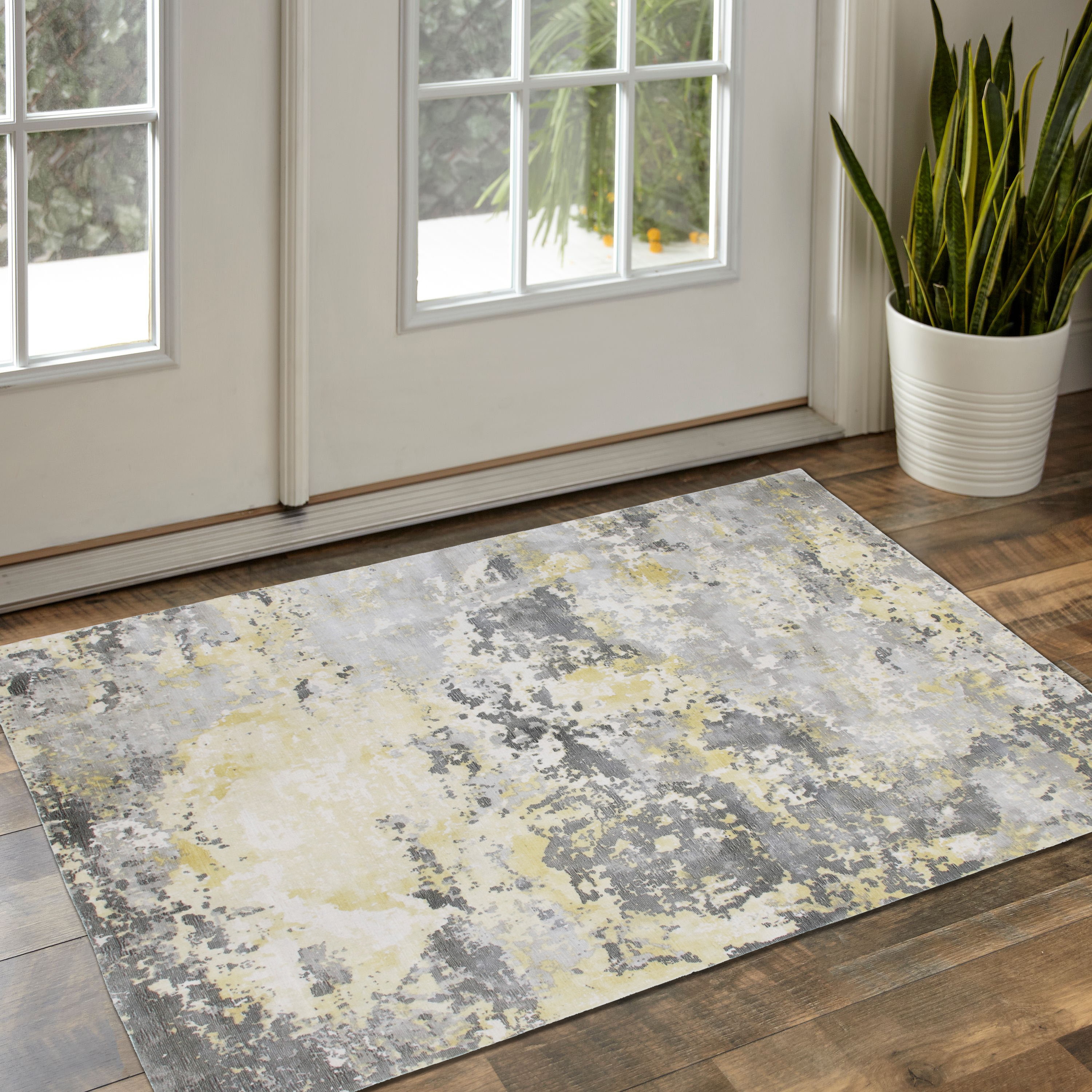 LR Home 2976A0084934J8 9 x 12 (ft) Loomed Rayon Gray/Yellow Rectangular Indoor Abstract Farmhouse/Cottage Area rug