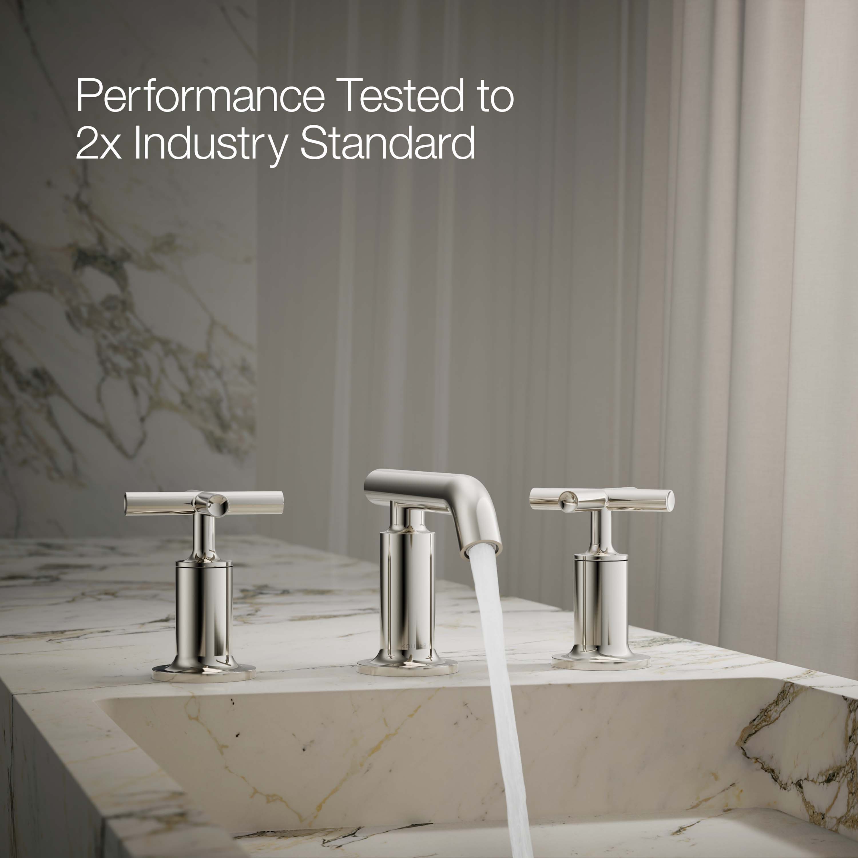Elegant Purist 8" Widespread Nickel Bathroom Faucet with Low Cross Handles