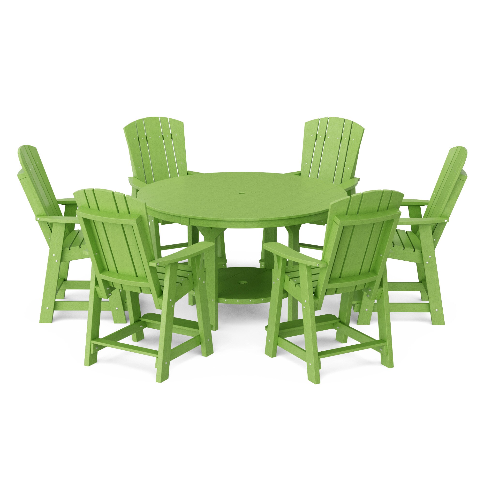Wildridge LCC-177-TLG Heritage 60-in 7 -Piece Lime Green Balcony Height Patio Dining Set Plastic Round Table with 6 Stationary Chairs