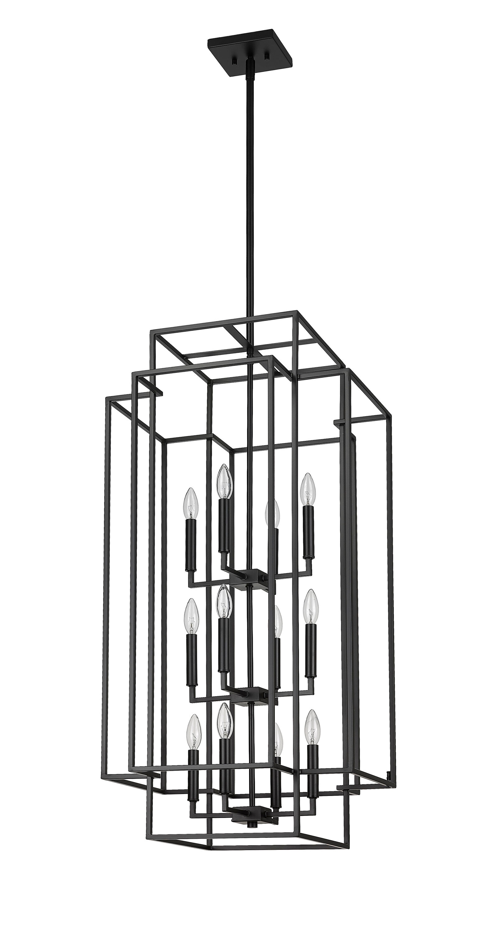 Matte Black 12-Light Geometric Cage Pendant