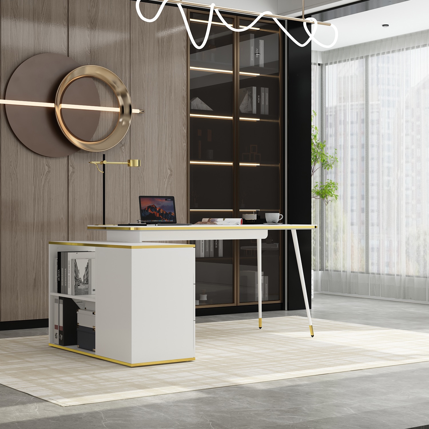 FUFU&GAGA LJY-JH0288-01 55.1-in White Modern/Contemporary Executive desk
