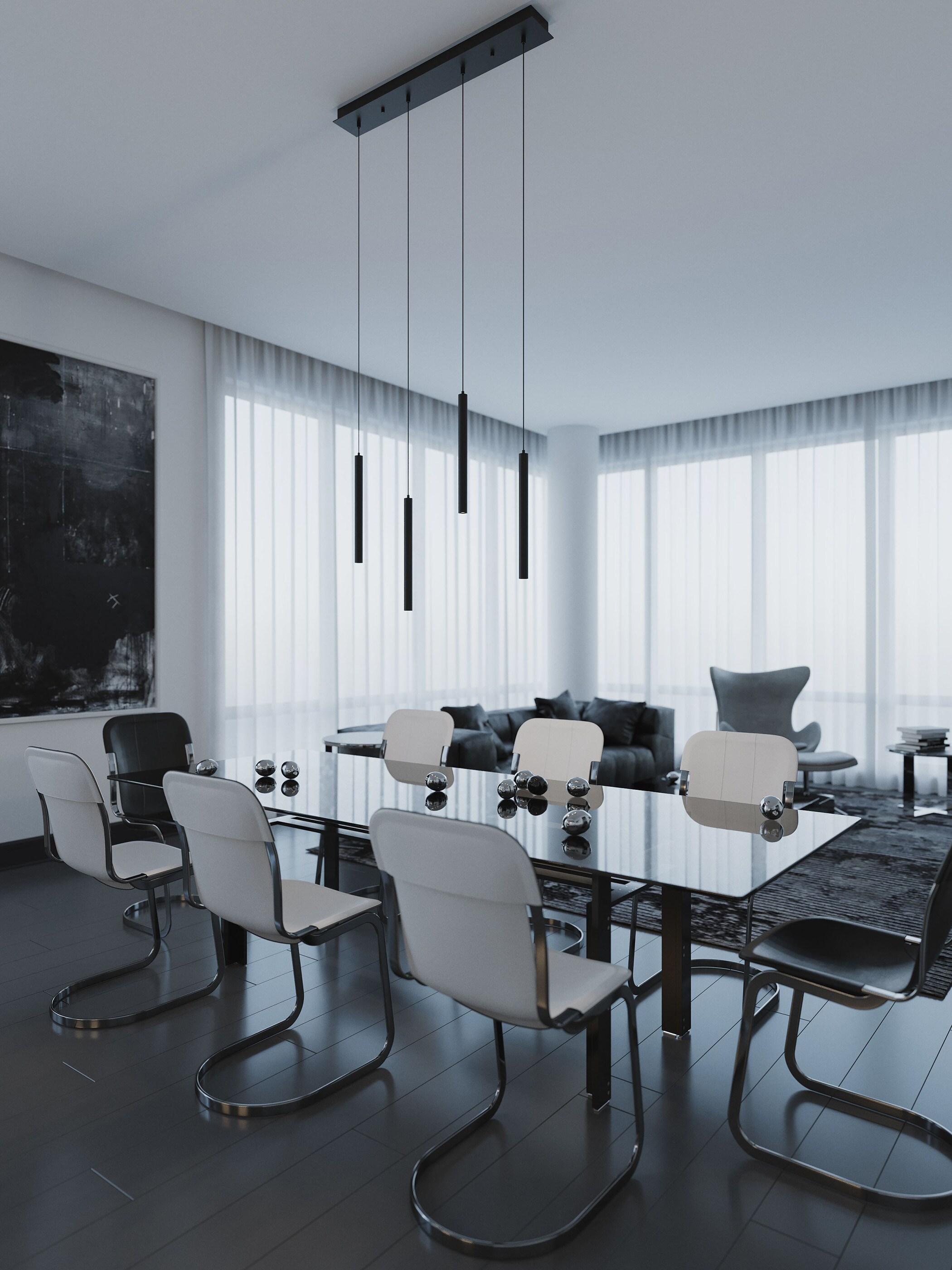 Eli 36" Satin Nickel Glass LED Linear Pendant Light