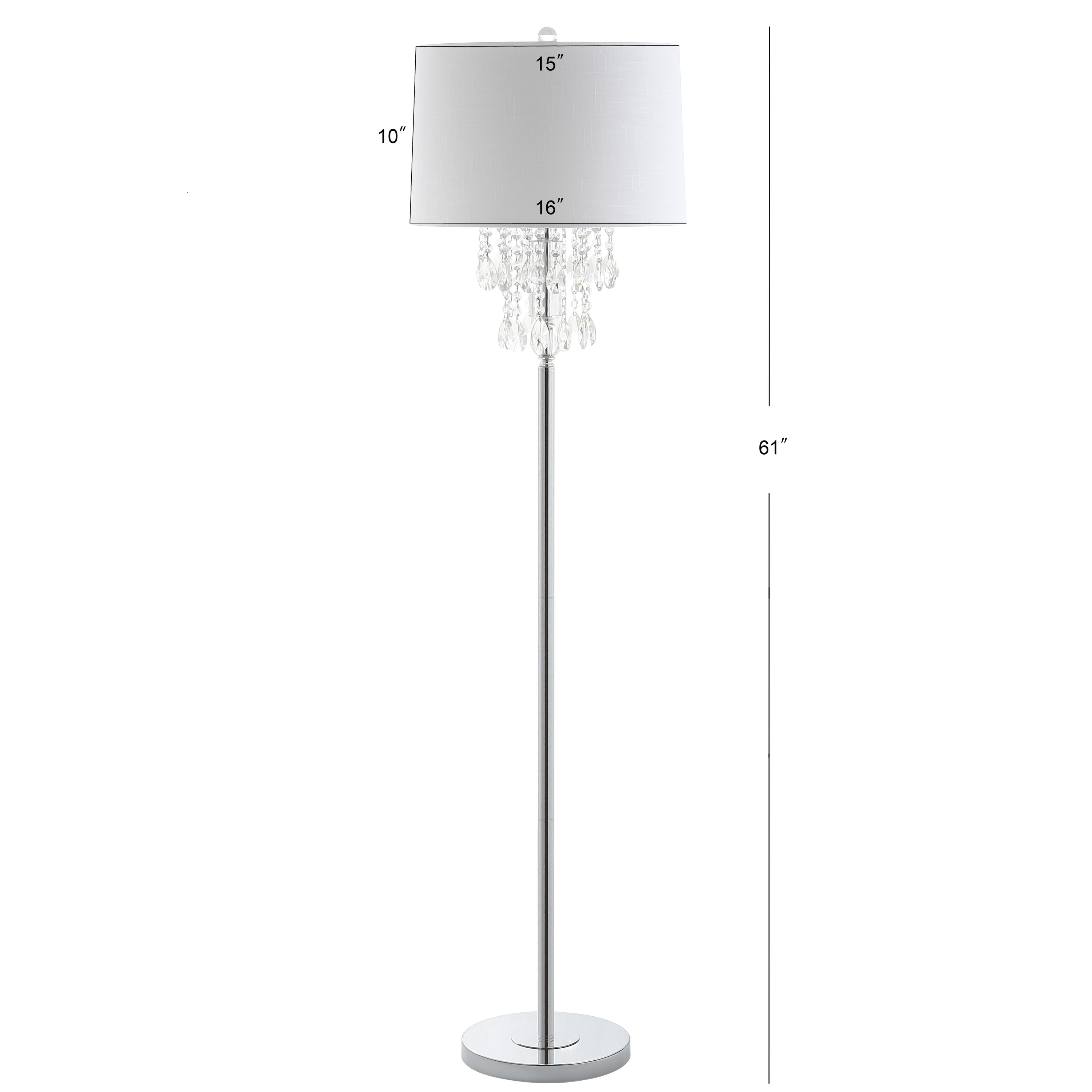 Elegant Arc 61" White Linen Shade & Crystal Floor Lamp