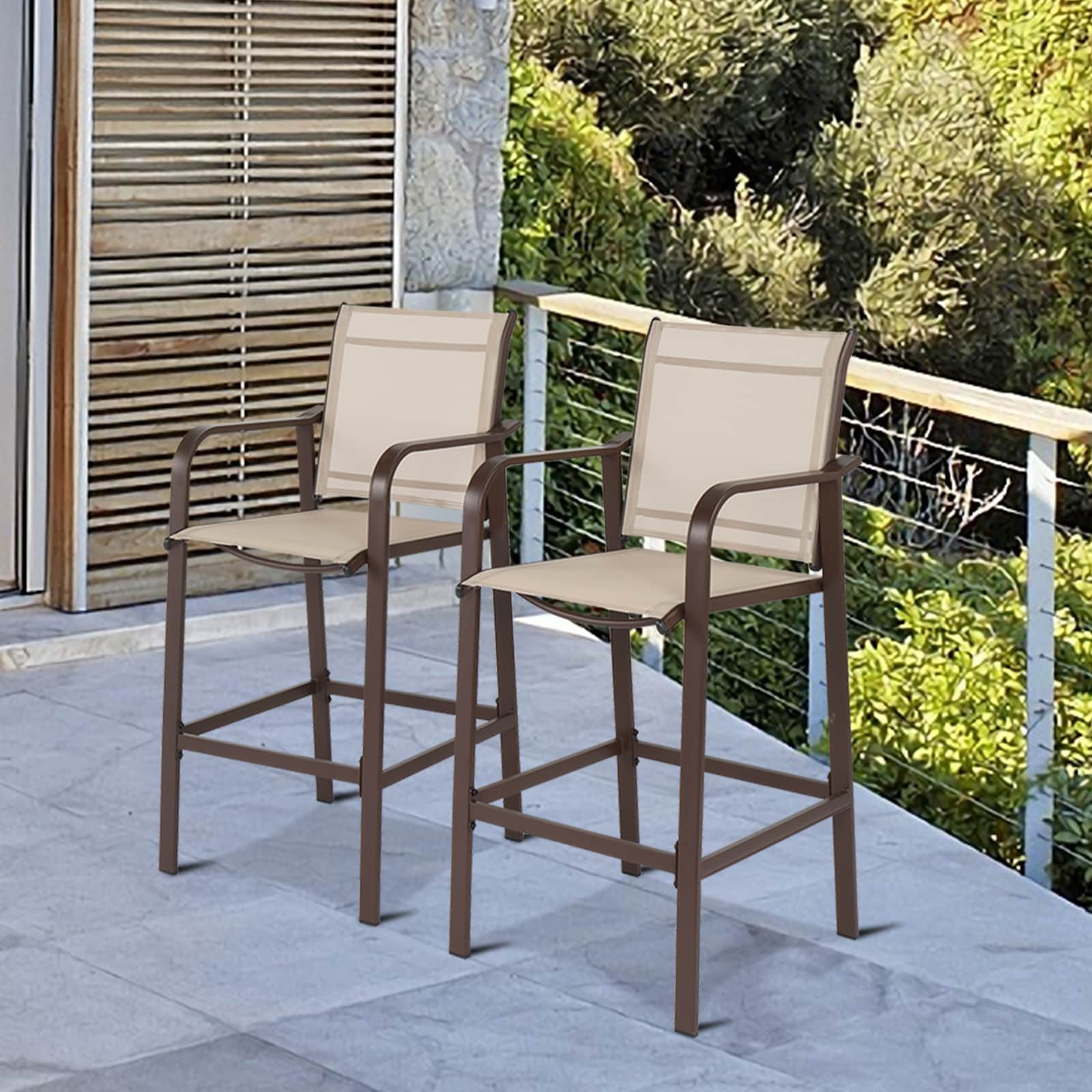 Winado Patio Chairs Set of 2 Metal Metal Frame Stationary Bar Stool Chair with White Solid Seat