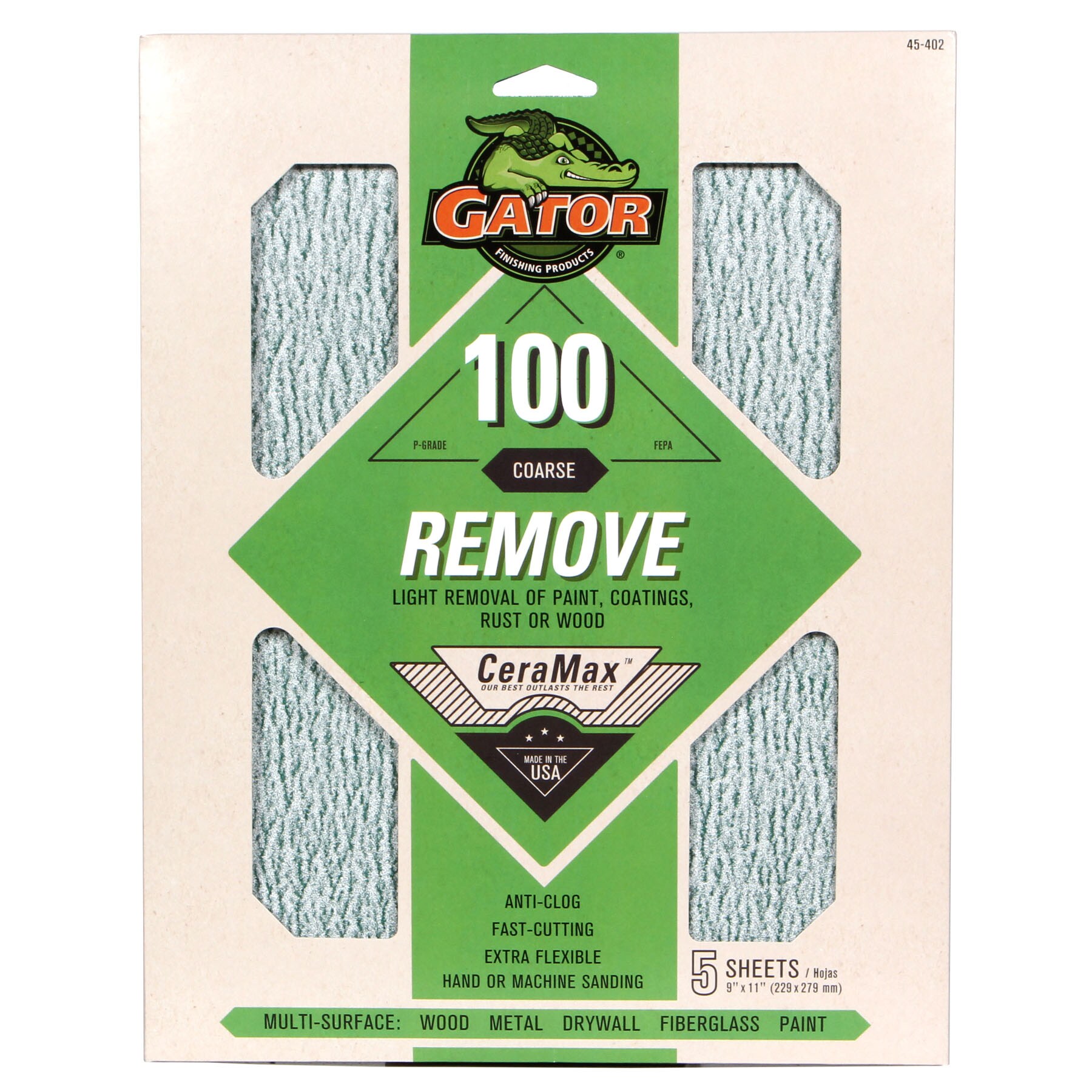 Gator 45-402 CeraMax 5-Pack 9-in W x 11-in L 100-Grit Premium Sanding Sheet Sandpaper