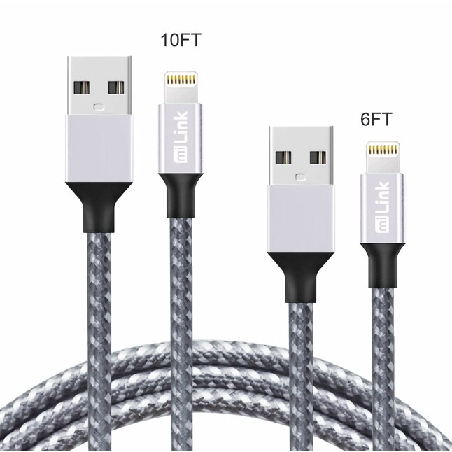 miLink 2-Pack (6 Ft. + 10Ft.) iPhone/iPad Sync and Charging Cable (White  and Gray) in the USB Cables department at Lowes.com
