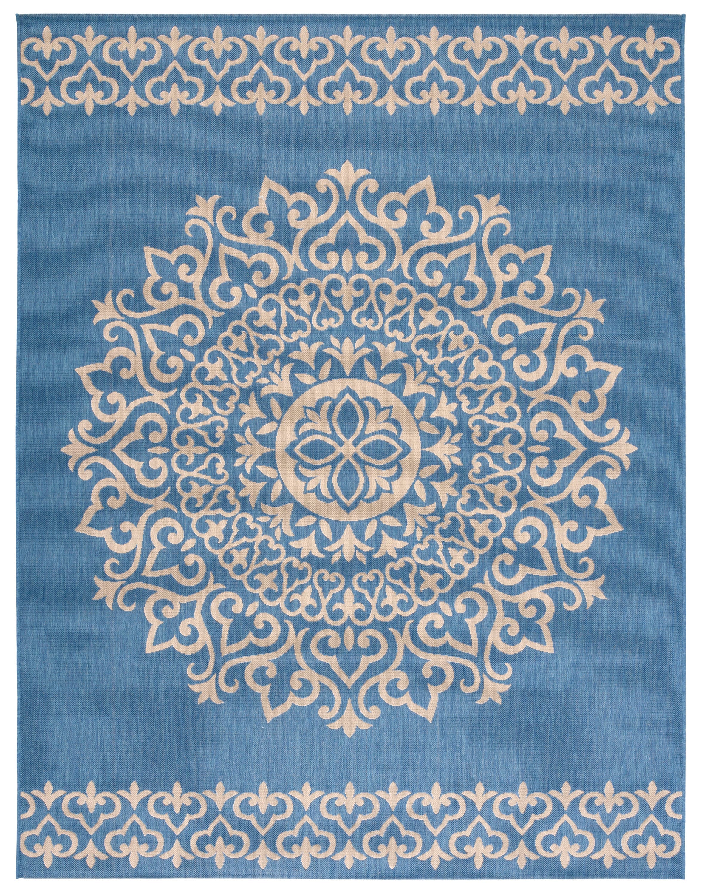 Safavieh BHS183N-8 Beach House Adelle 8 x 10 (ft) Loomed Polypropylene Cream/Blue Rectangular Indoor/Outdoor Medallion Bohemian/Eclectic Area rug