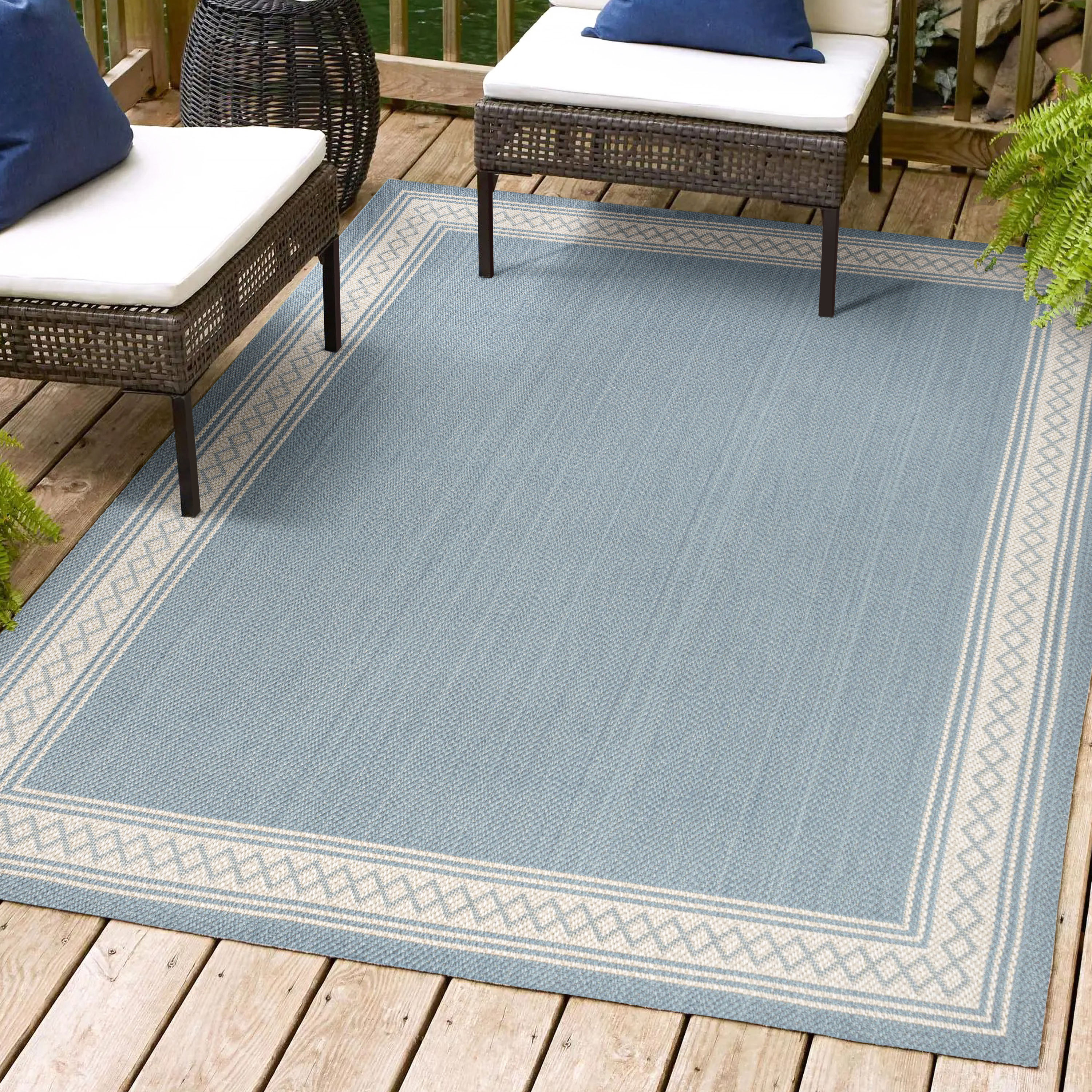 JONATHAN  Y SMB207C-4 Santa Monica Lucia Diamond 4 x 6 (ft) Loomed Polypropylene Blue/Cream Rectangular Indoor/Outdoor Border Farmhouse/Cottage Area rug