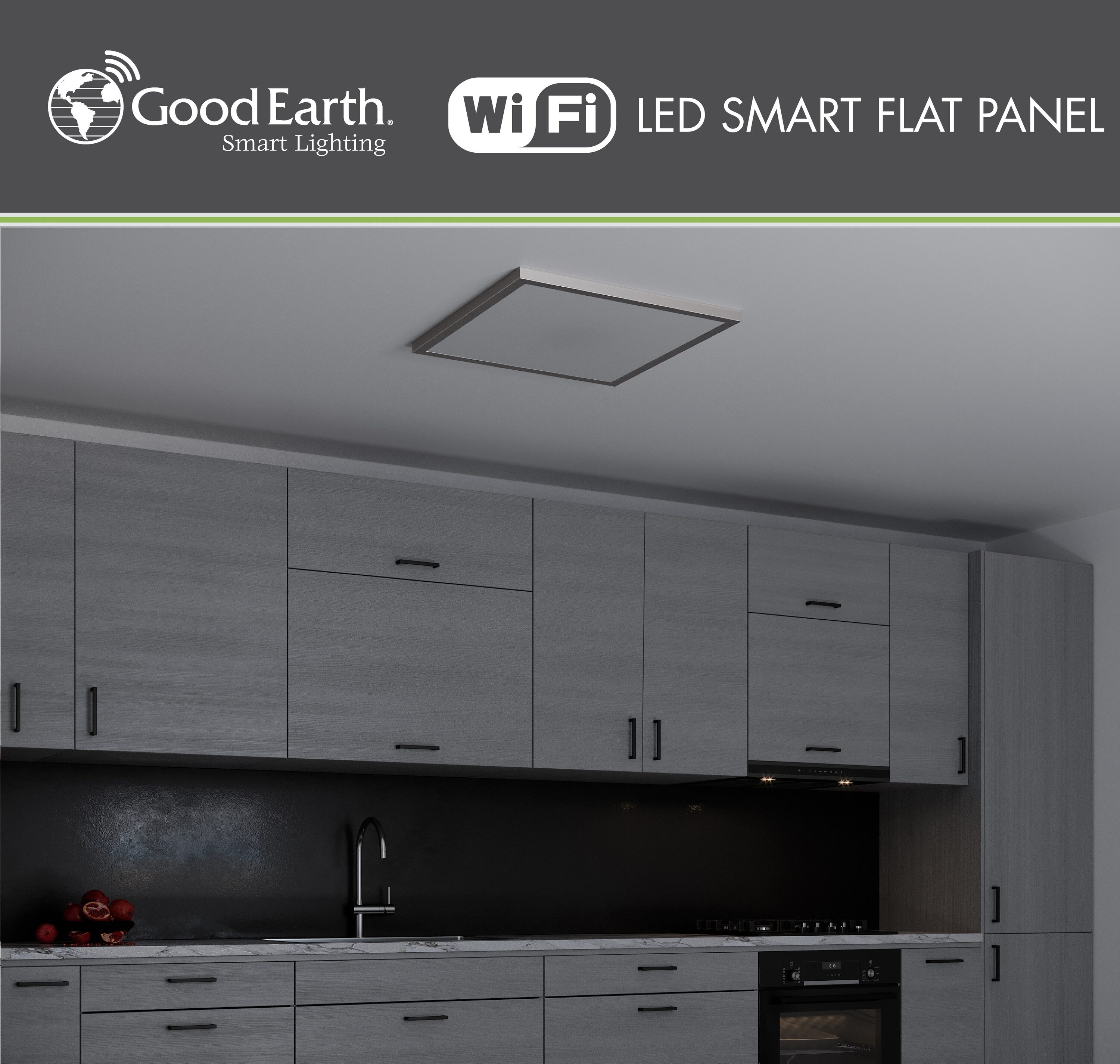 Good Earth Lighting Smart Flat Panel 1-Light 23.7-in Brushed Nickel LED Flush Mount Light