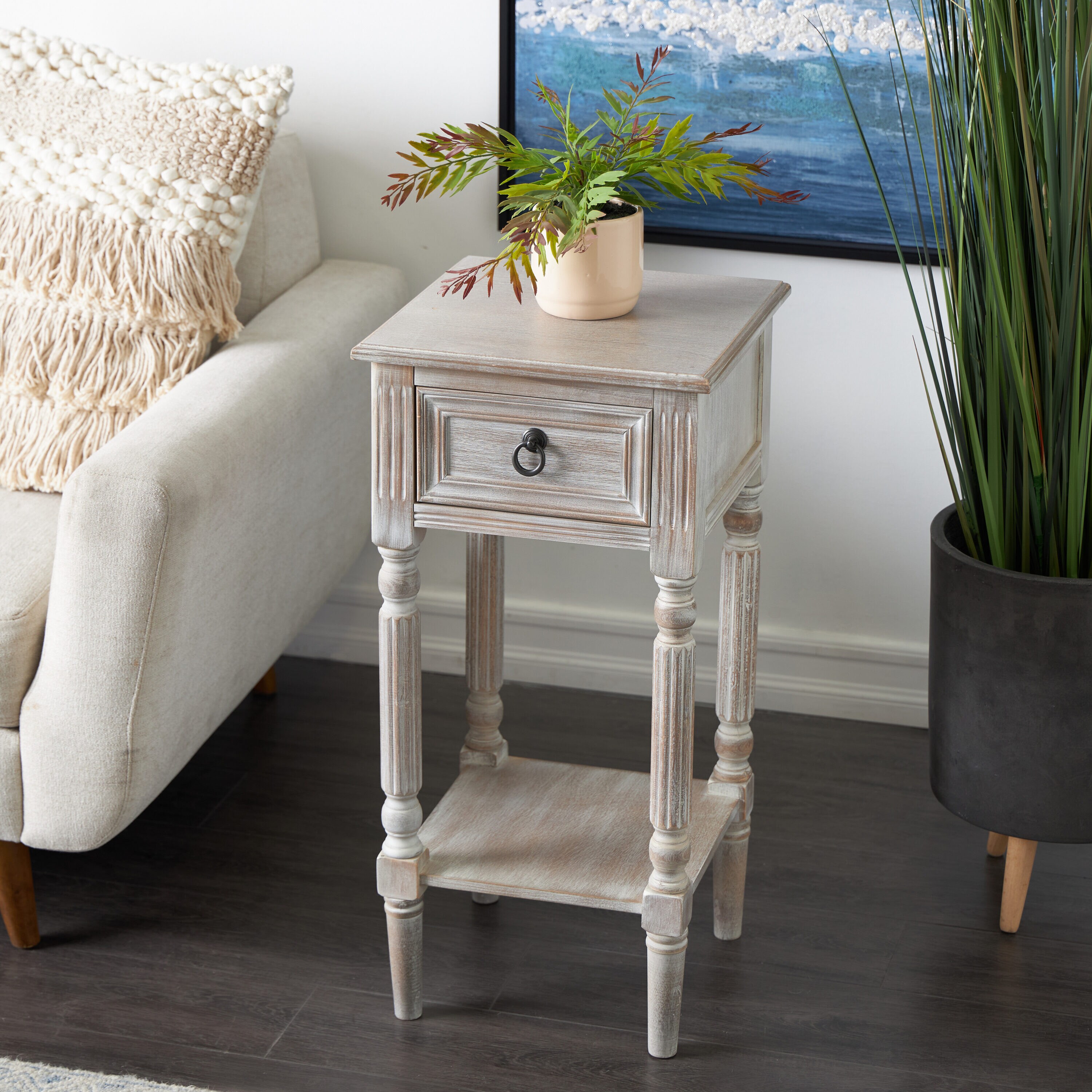 Grayson Lane 96325 14-in W x 29-in H White 1 Drawer and 1 Shelf Wood Modern End Table with Storage Assembly Required