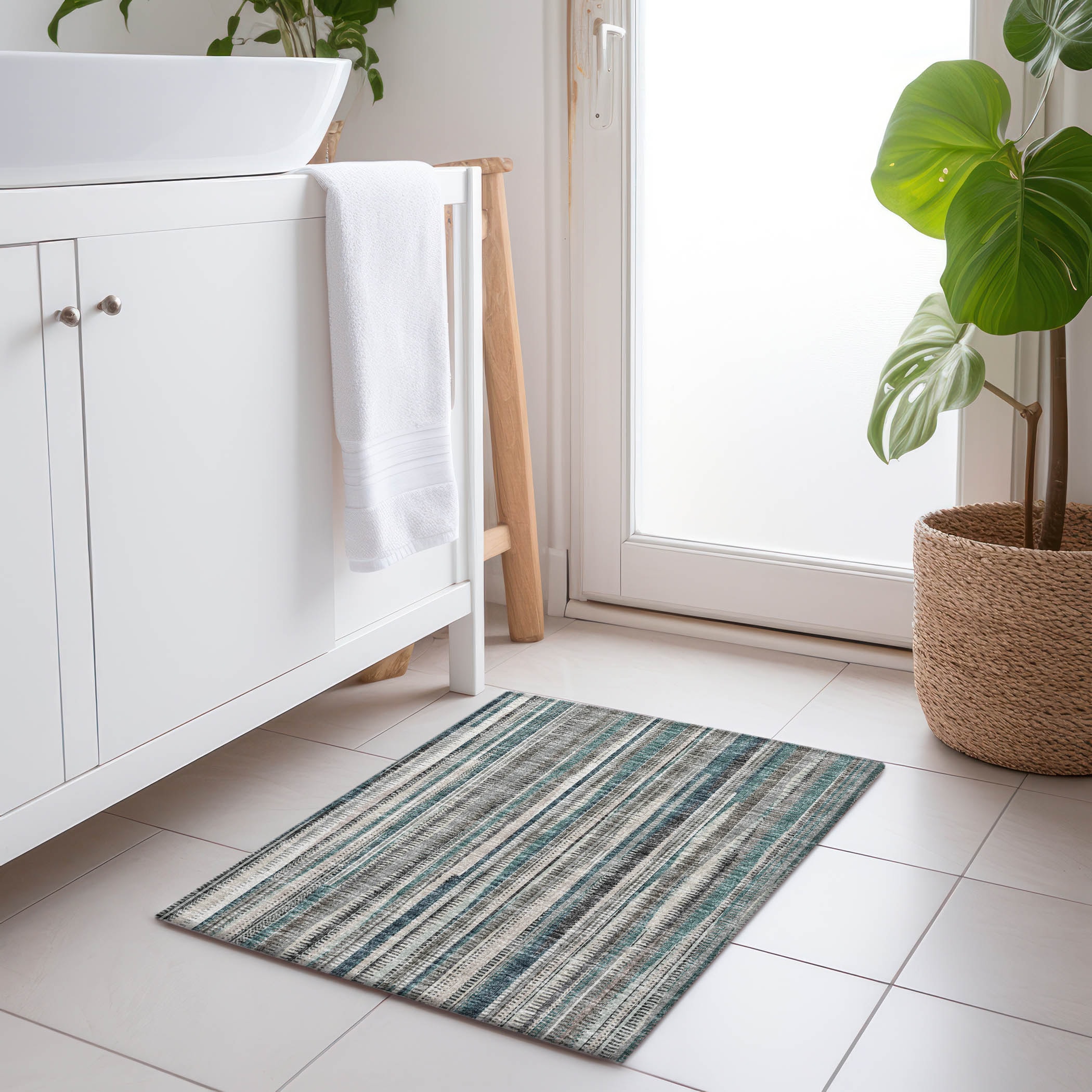 Addison Rugs AMF31PE20X30 Mayfield AMF31PE 2 x 3 (ft) Loomed Polyester Peacock Rectangular Indoor Stripe Machine washable Area rug