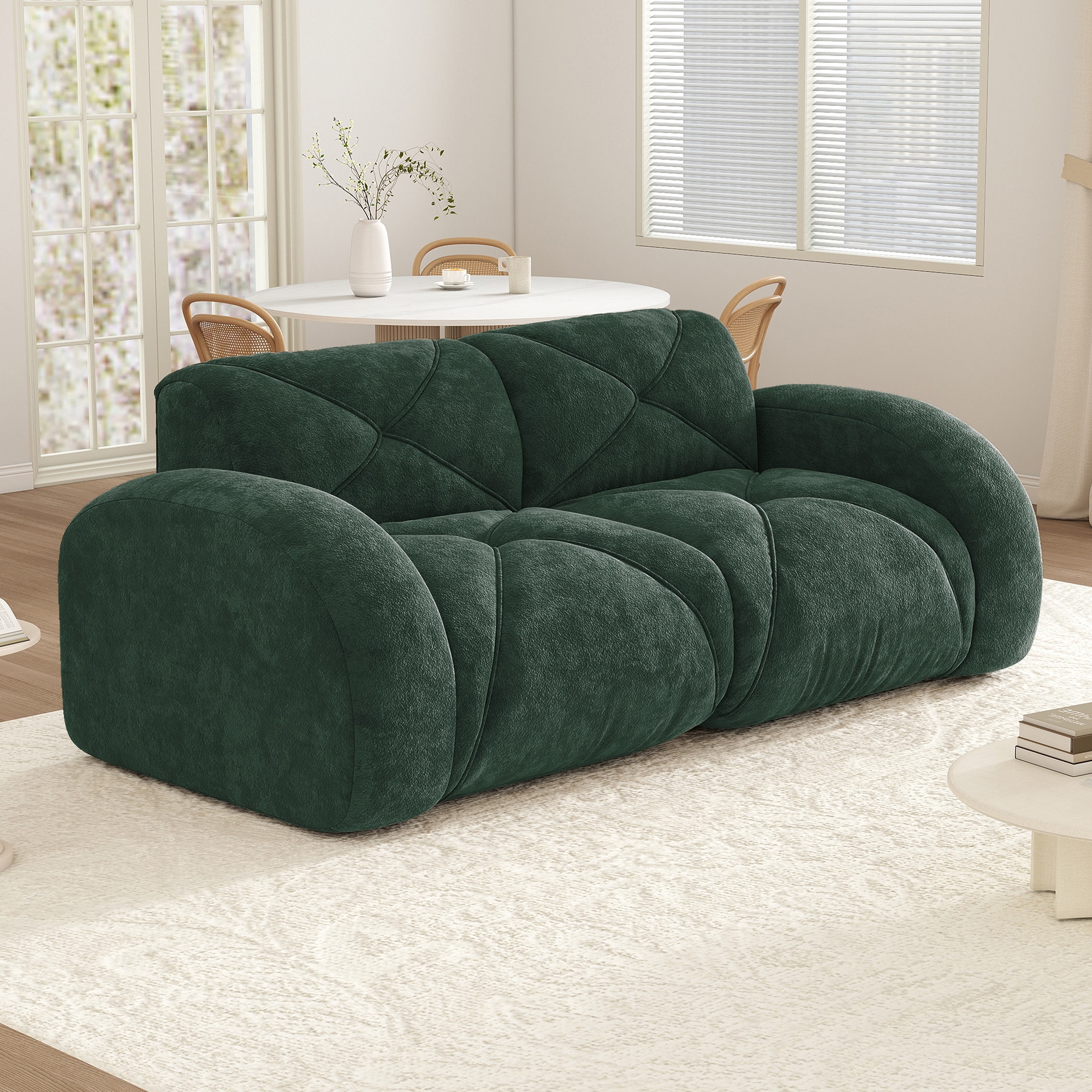 Homy Casa - VCLM 80.3-in W Green Modern Velvet Floor Loveseat Sofa with Curved Arms Cloud Comfor...