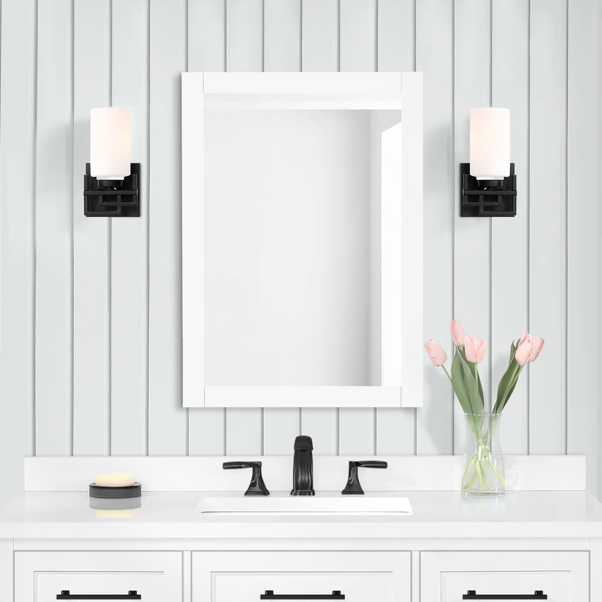 White Vanity Mirror With Lights 32 X 28 Made in the USA 