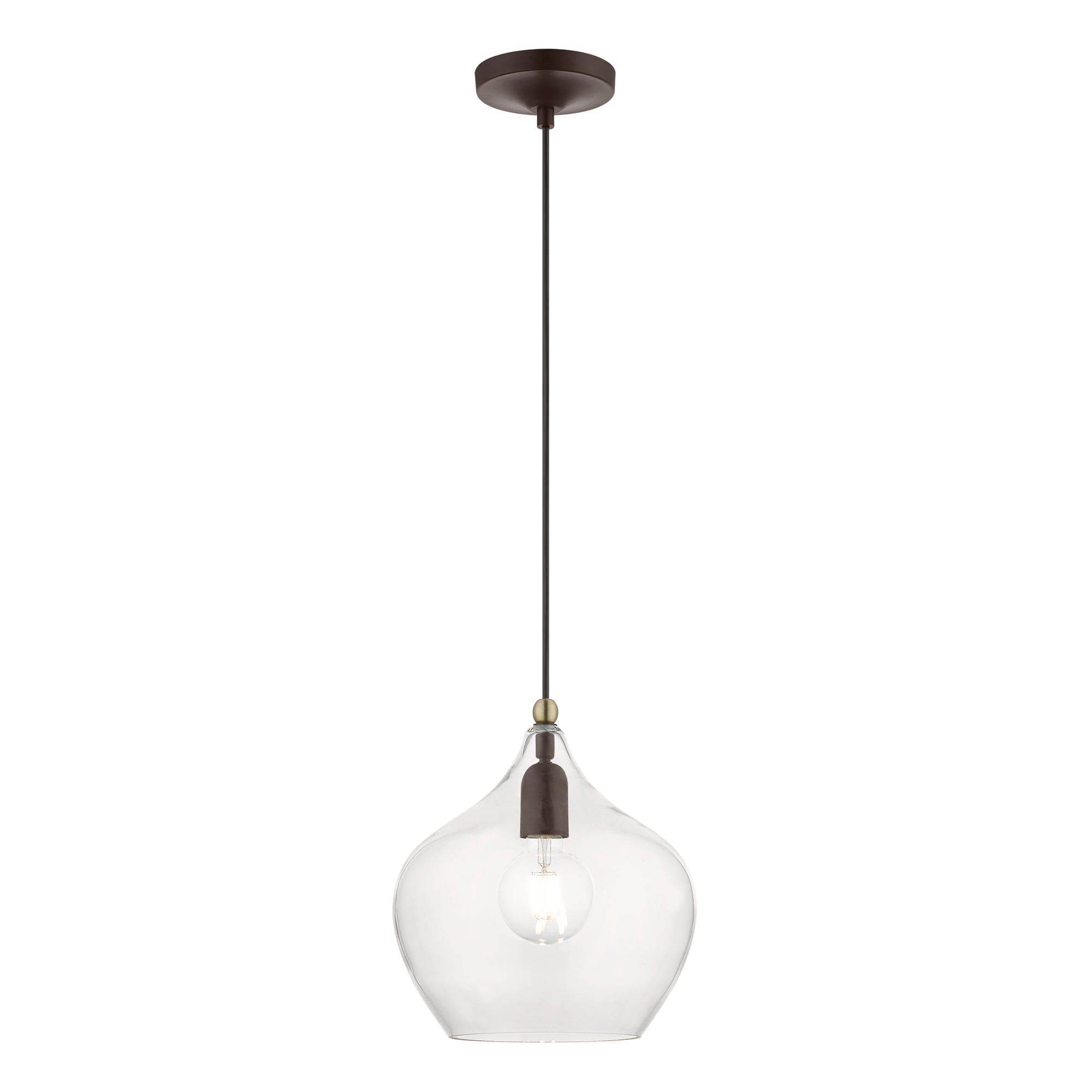 Aldrich Clear Glass Pendant Light with Bronze and Brass Accents
