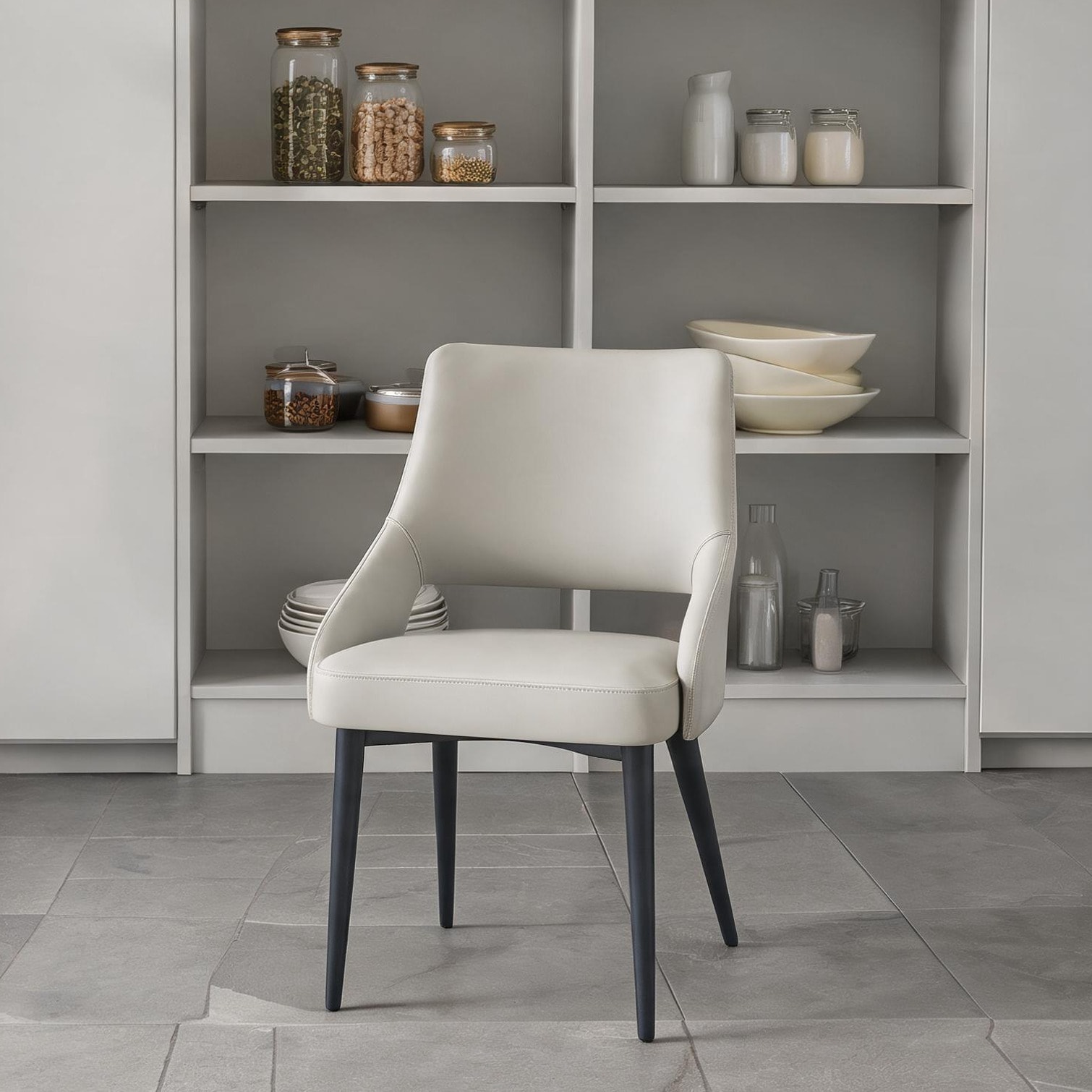 FlowLuxe Dining Side Chair in Neutral Gray Leatherette with Sturdy ...