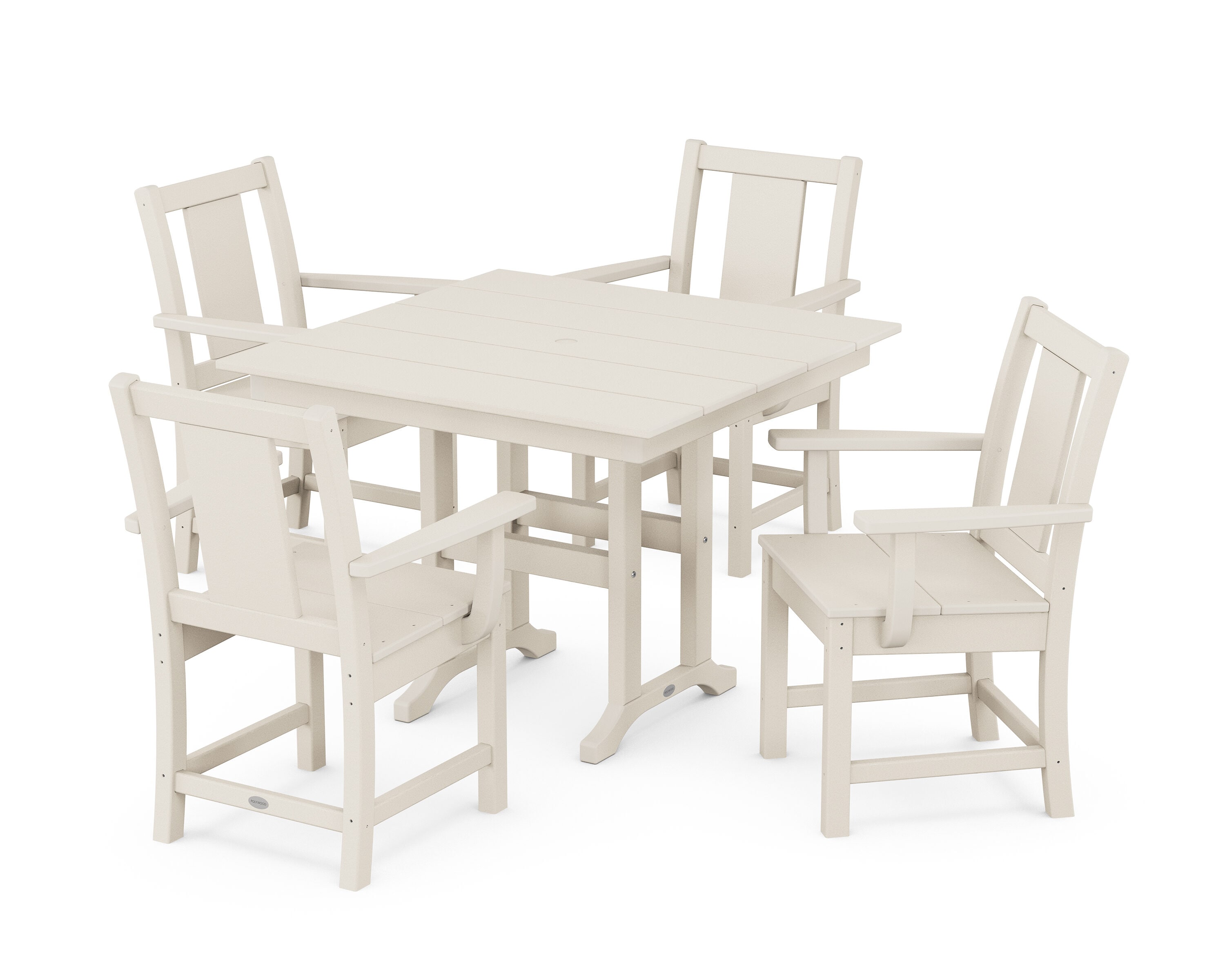 POLYWOOD PWS2111-1-SA Prairie 5 -Piece Sand Patio Dining Set Plastic Square Table with 4 Stationary Chairs