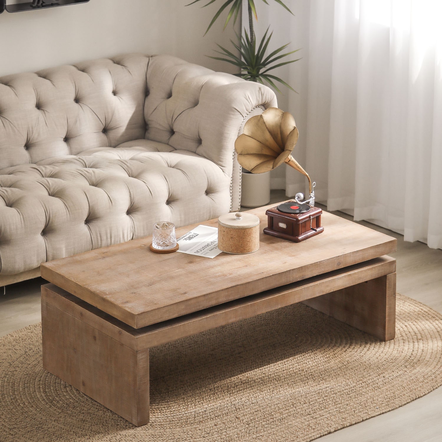 Mondawe WFMD-L021C-M-BROWN Brown Fir Wood Farmhouse Coffee Table