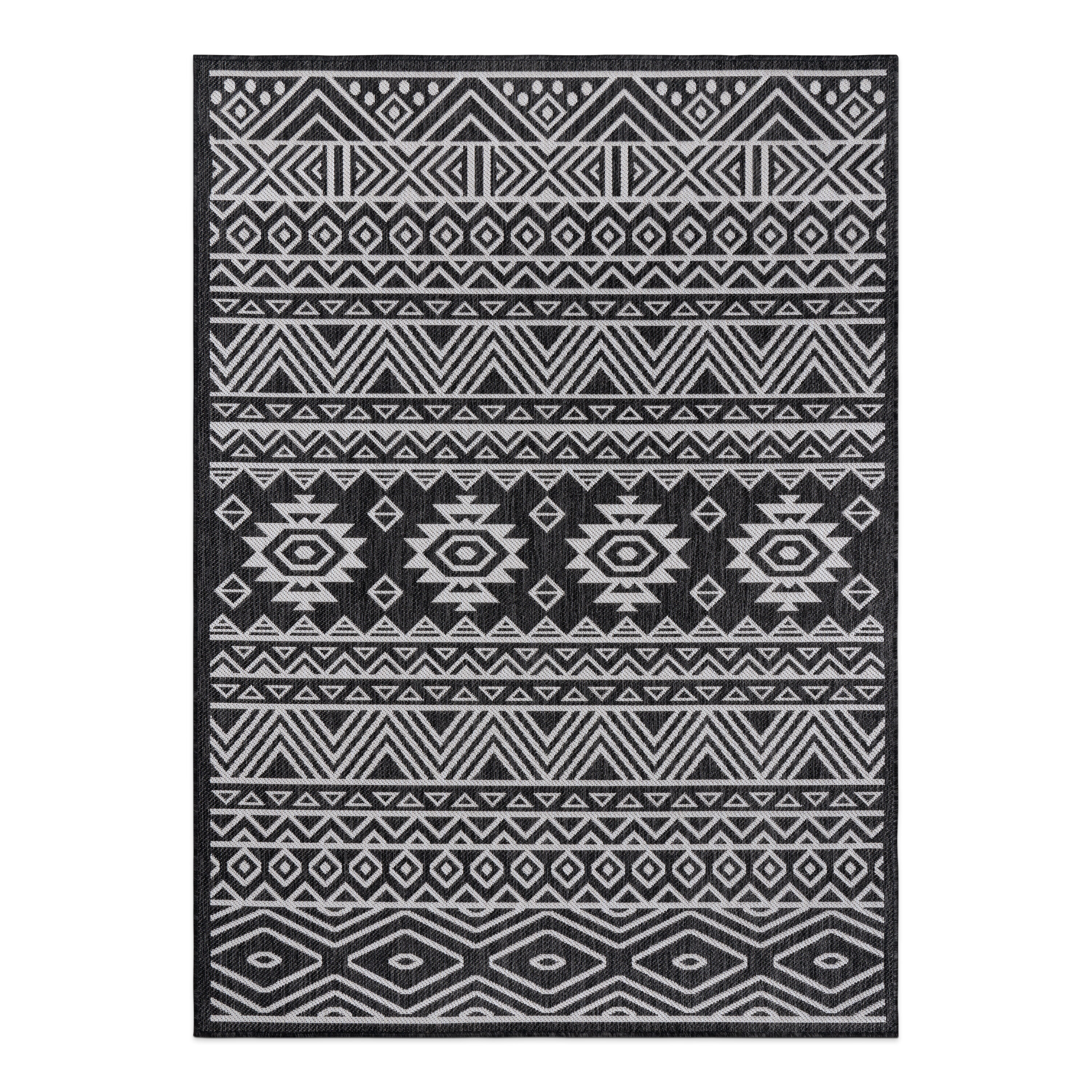 World Rug Gallery 124BLACK5X7 Summer 5 x 7 (ft) Loomed Polypropylene Black Rectangular Indoor/Outdoor Geometric Global Area rug