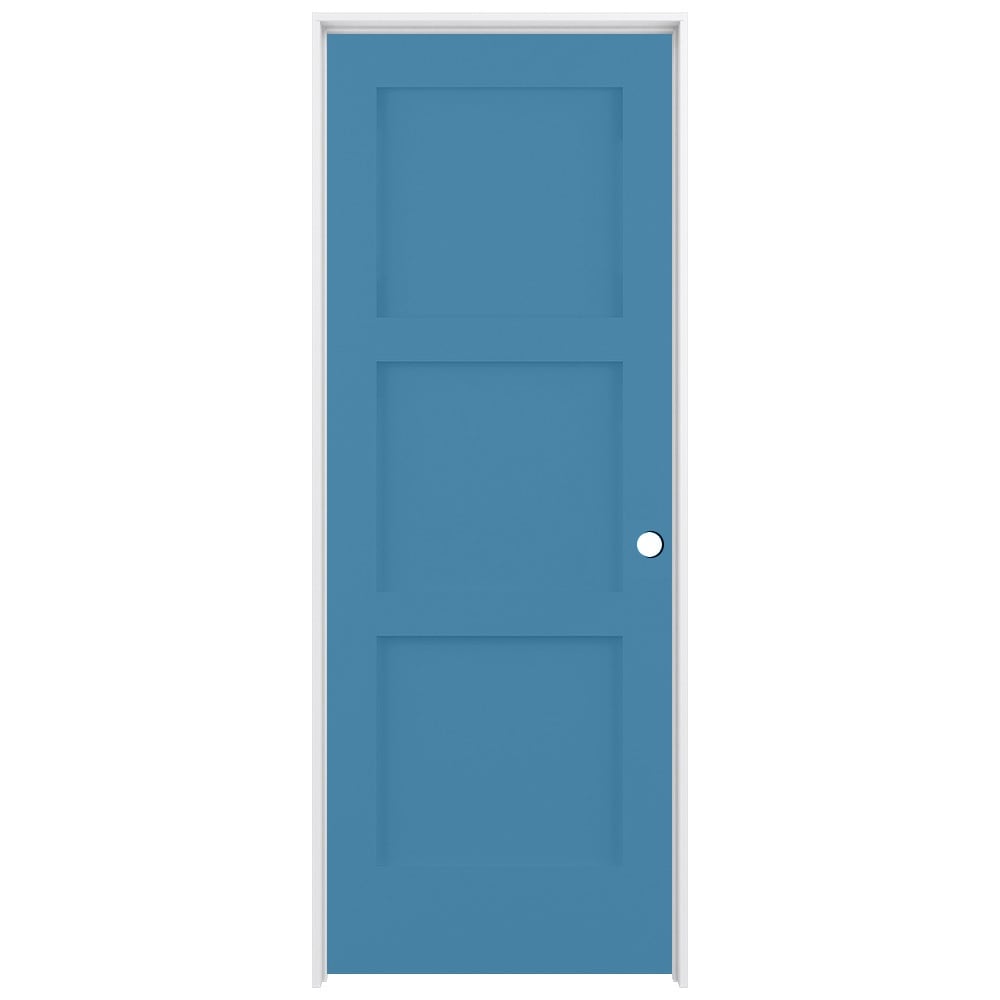 RELIABILT LO1369364 24-in x 80-in Blue Heron Solid core 3-panel square Left hand Smooth Prefinished Pine Wood Flat Jamb Single Prehung Interior Door