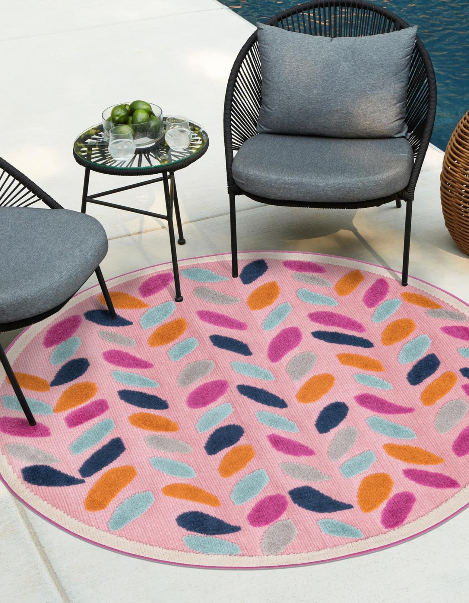 Unique Loom 3171000 Aruba Outdoor 3 x 3 (ft) Loomed Polypropylene Pink Round Indoor/Outdoor Chevron Area rug