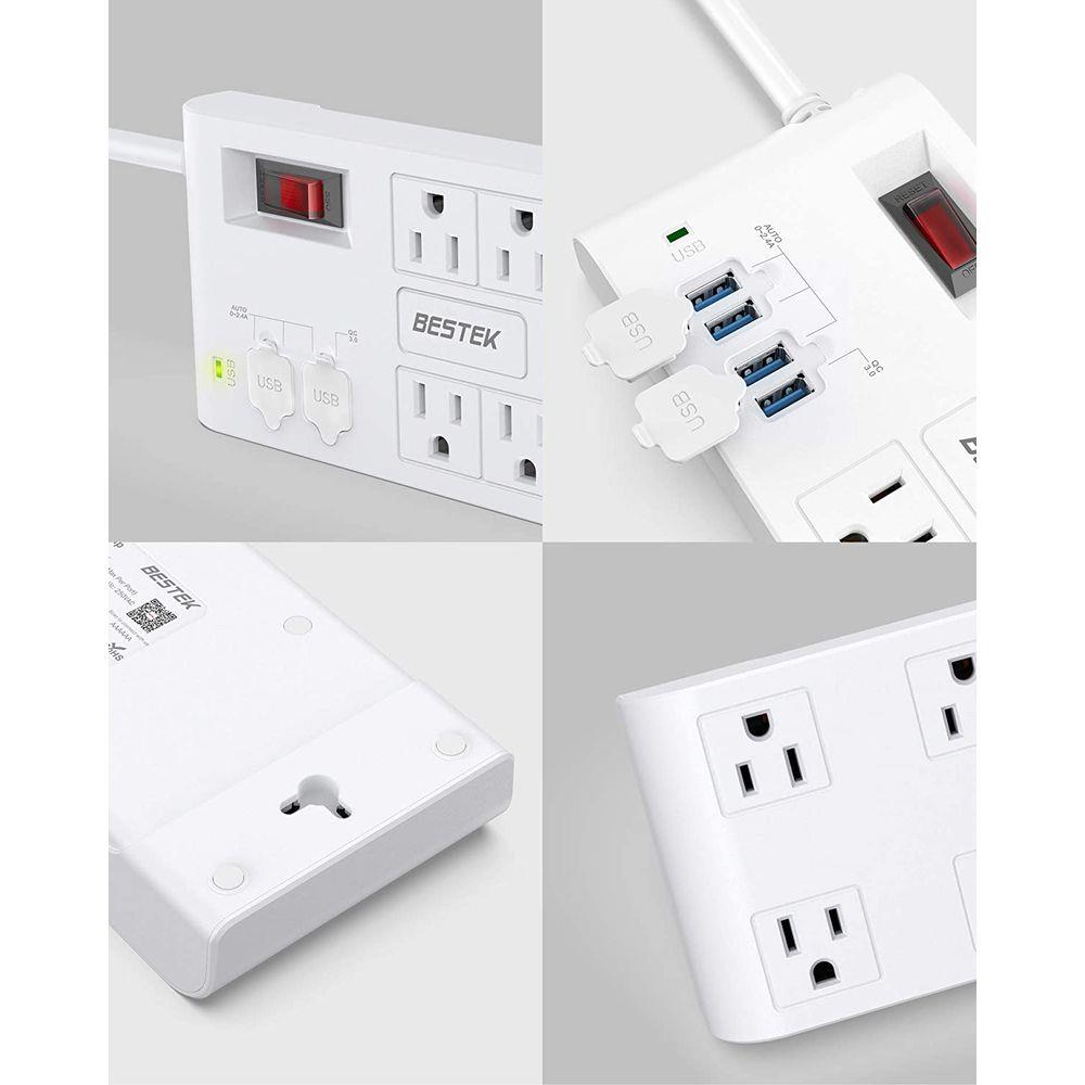 BESTEK 8-Outlet Surge Protector Power Strip with 4 USB Charging Ports and 6-Foot 