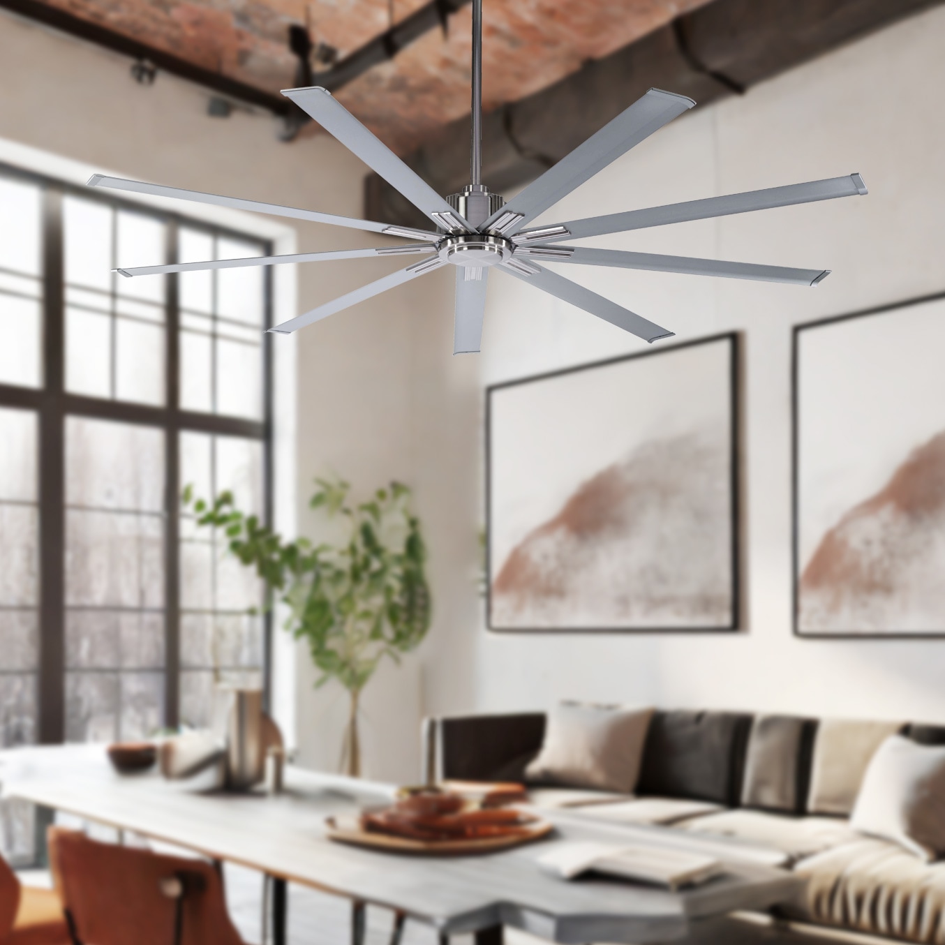Minka Aire F887-72-BN Xtreme 72-in Brushed Nickel with Silver Blades Ceiling Fan Without Light - Remote Included ( 9 -Blade )