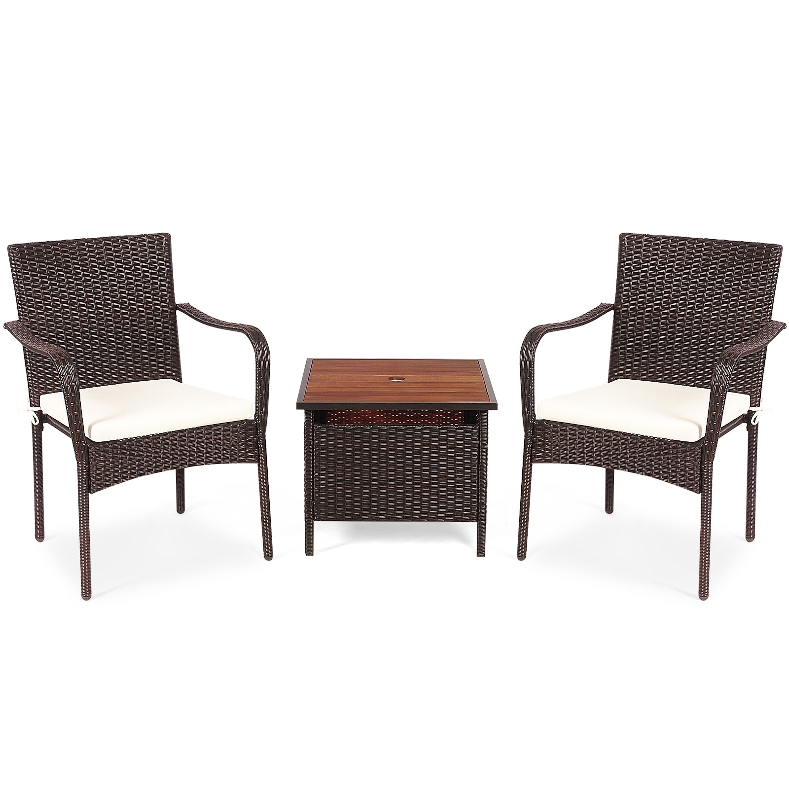 Forclover HYFE-70822 3 -Piece Rattan Patio Conversation Set with Off-white Cushions