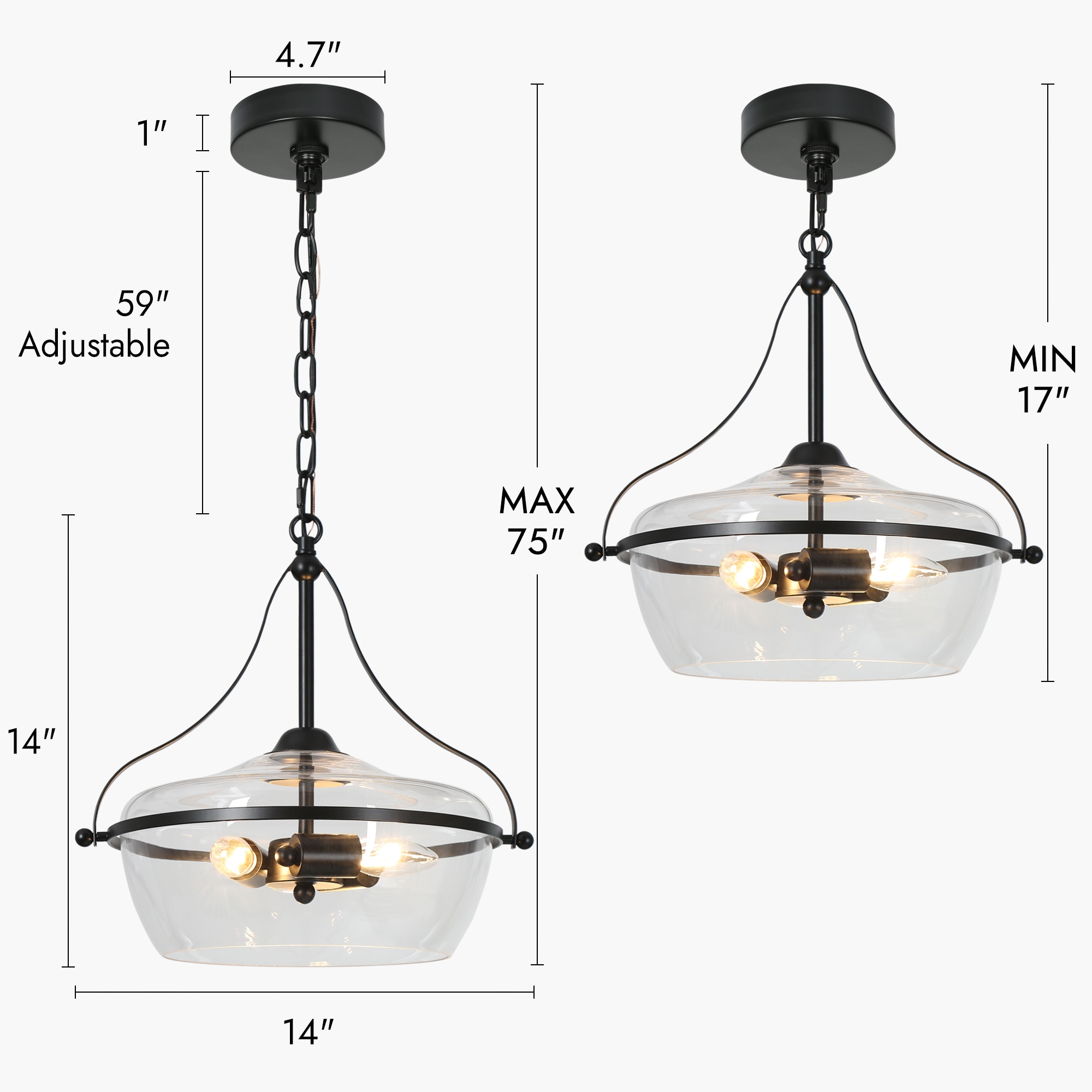 ZEVNI Madlen 3-Light Matte Modern Black with Bell Glass Farmhouse LED ...