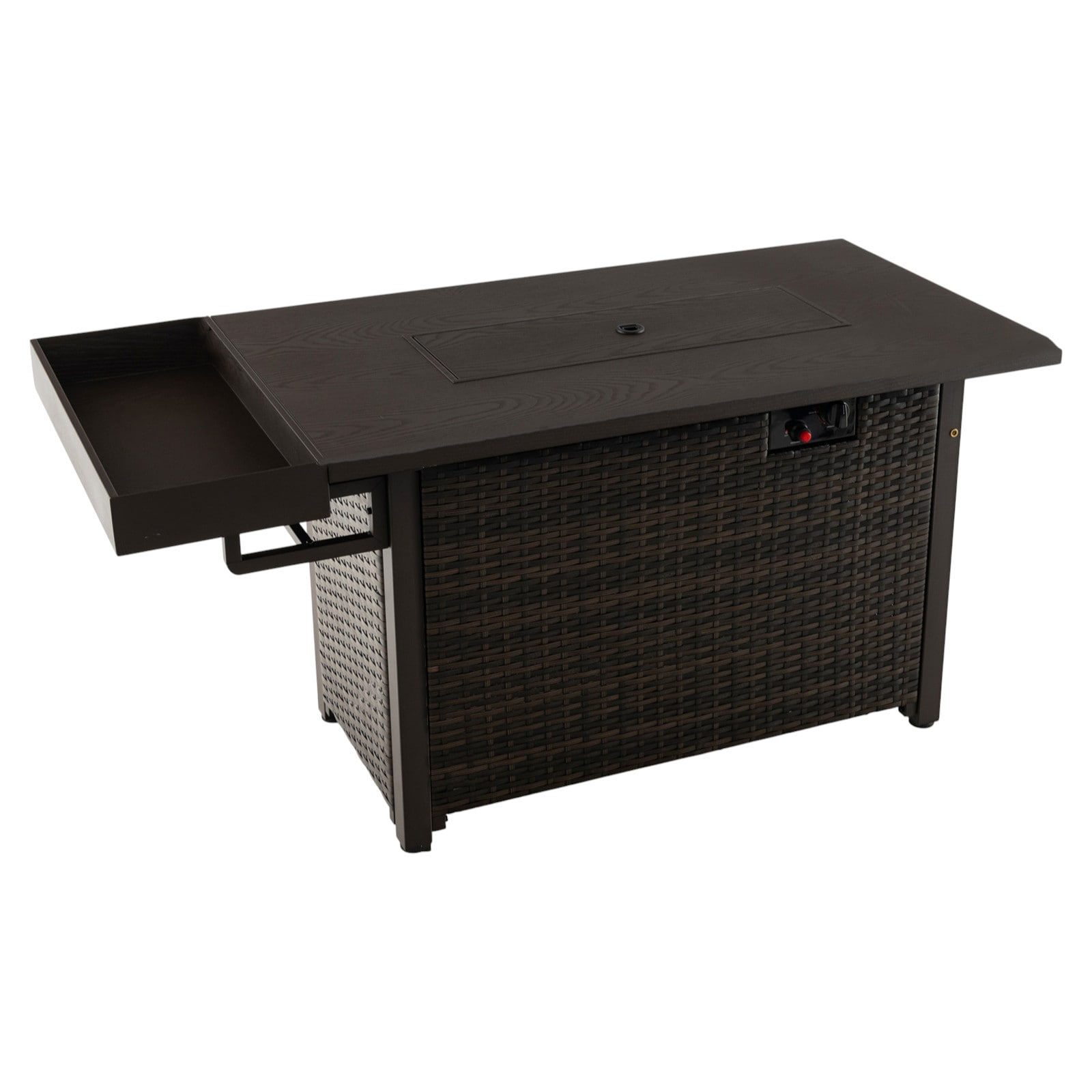 Slickblue D-CO-FC72311PN 52 Inch W- Brown/ Black- Wicker Propane Fire Pit Table with Stainless Steel Burner and Blue Fire Glass Rectangular – Patio Deck Backyard Heating